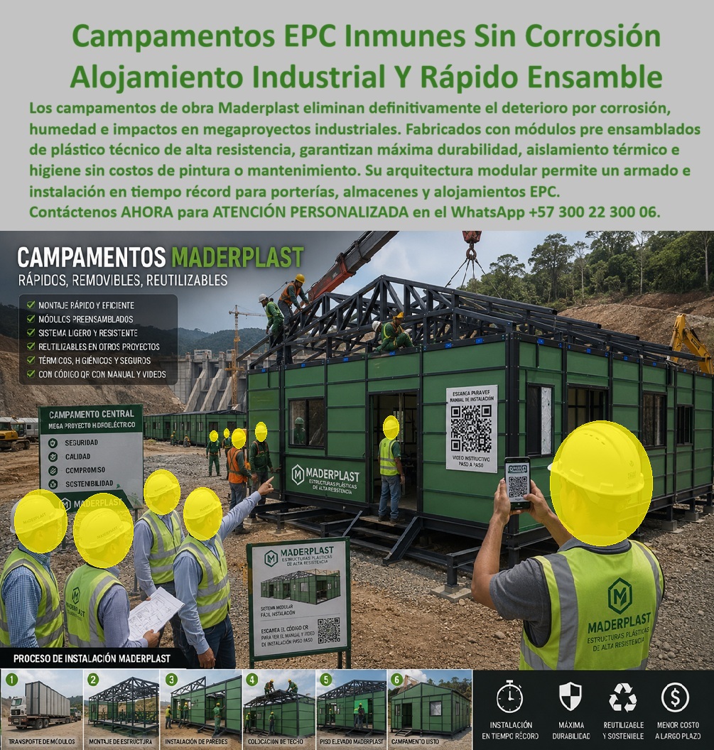 Campamento Portería Almacén Campamentos Alojamientos EPC Maderplast Alojamientos Modulares Megaproyectos sistema integral de campamentos industriales EPC Campamento modular multiuso EPC obra civil Instalar Campamentos de Obra