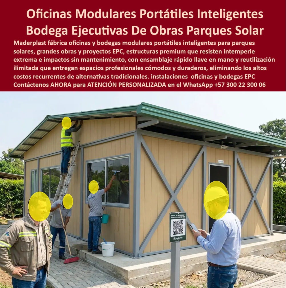 Campamentos Portátiles Inteligentes Campamentos Ejecutivos VIP Maderplast instalaciones modulares parque solar Sistemas de alojamiento y oficinas de obra Campamentos Modulares Grandes Obras ensamblar Bodegas y oficinas provisionales