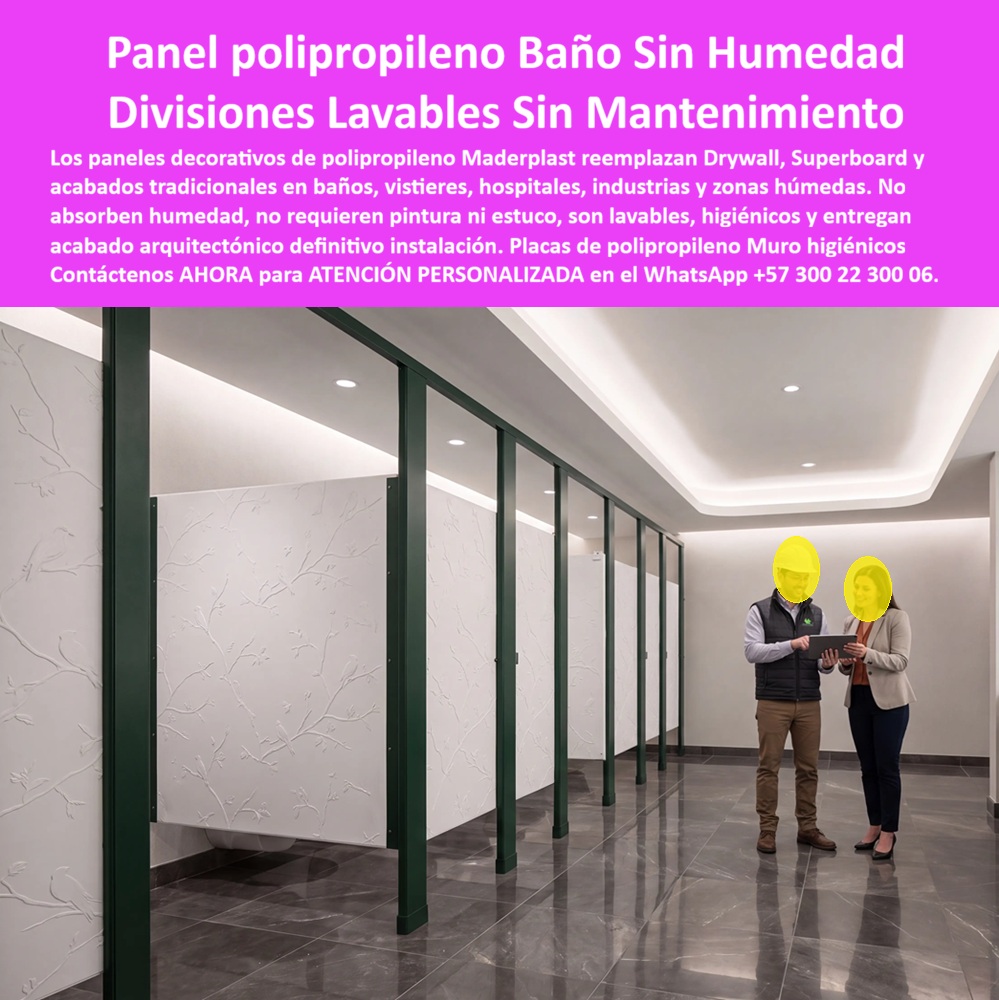 Division Baños Decorativo Placa Inoxidable Antihumedad Maderplast Paneles Fachadas y Divisiones Láminas de polipropileno mampostería libre de pintura Placa Decorativa para Muros y Paredes VIP Panel Divisiones Modulares Lavables Panel
