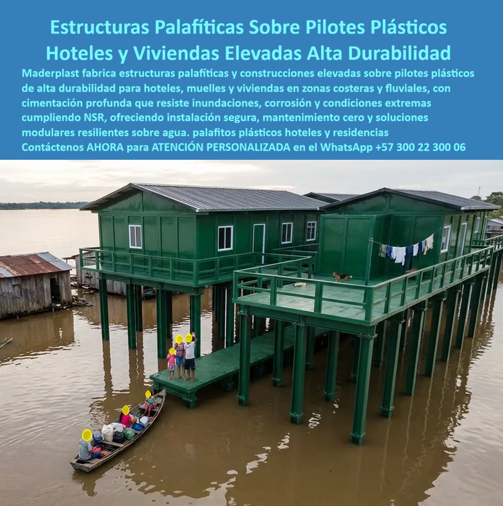 Estructura Palafítica Construcciones Elevadas Sobre Pilotes Maderplast hotel sobre pilotes Construcciones Elevadas sobre Pilotes Inoxidables Pilotes plásticos hincados construcciones costeras pilotes ríos construcción palafíti