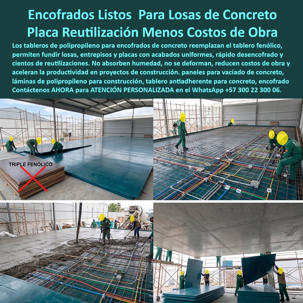 Tableros De Polipropileno Placa Encofrados De PP Concreto Maderplast Tablero de polipropileno fundición de concreto Panel plástico fundición de losas Tablero Reutilizable Entrepisos de Concreto Sistema de Paneles Encofrados Tablero PP