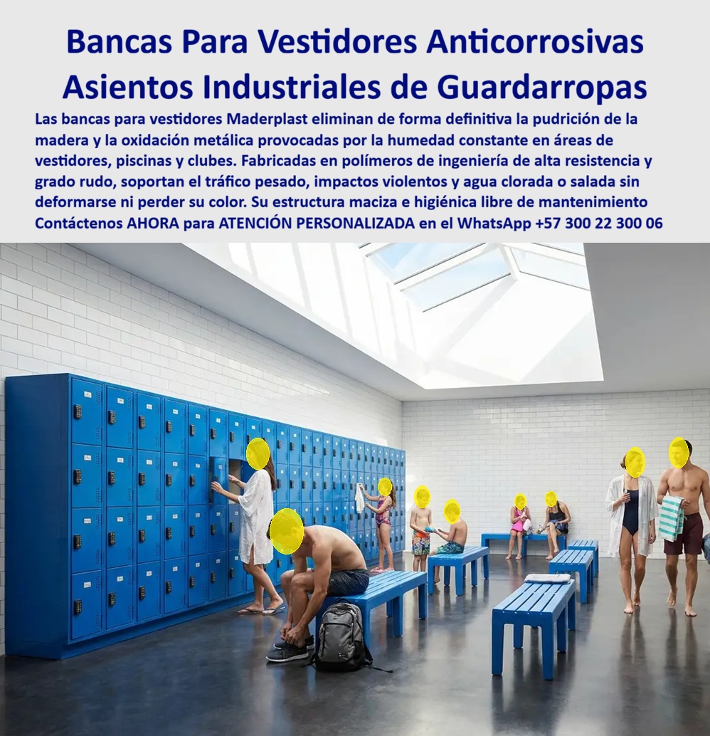 Asientos Para Guardarropas Silla locker Mobiliario Para Vestidores Maderplast Banca vestidor modular soluciona robo y desgastes Zona Vestidores Completa Garantía Extendida Personal Uniformado Asientos Guardarropas Colectivos Asientos AA