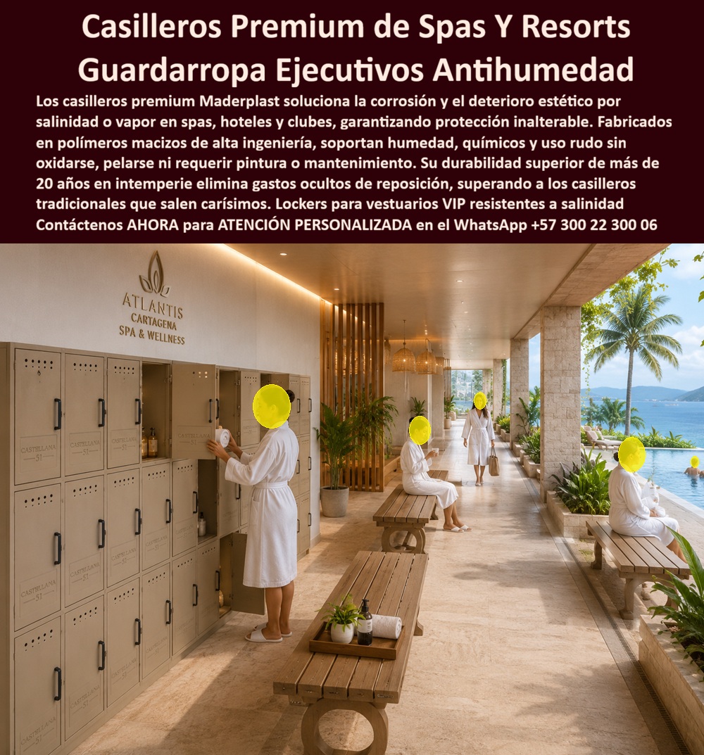 Casilleros Centros Wellness Guardarropa Ejecutivo De Lujo Lockers Maderplast Lockers entornos wellness de lujo Taquillas de alto estándar para clubes de playa Casilleros Premium Para Resorts Cinco Estrellas Casilleros exclusivos con Spa