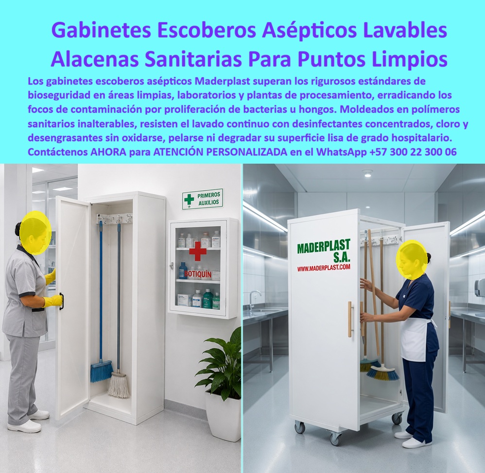 Gabinete Escobero Aséptico Punto Limpio Armario limpieza Maderplast Armario De Limpieza Sanitario Con Ruedas Industriales Gabinete Porta Escobas Higiénico Zonas Hospitalarias Puesto desinfección estéril Punto Limpio Portátil Asépticos