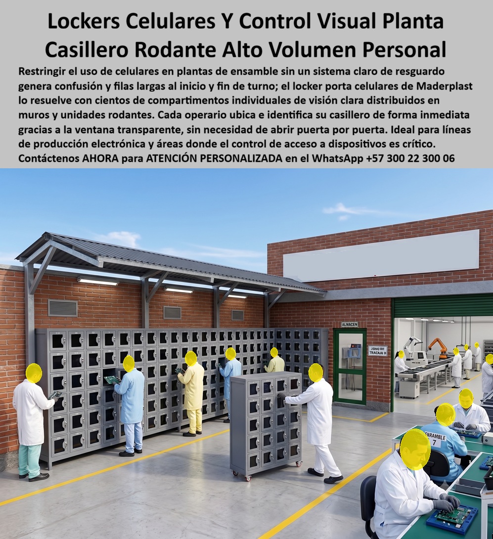 Locker Porta Celulares Control Visual Casilleros celulares Maderplast Casilleros celulares que evitan robos rodantes Lockers celulares en empresas con control de acces casilleros seguros para celulares en planta con visión clara Lockers