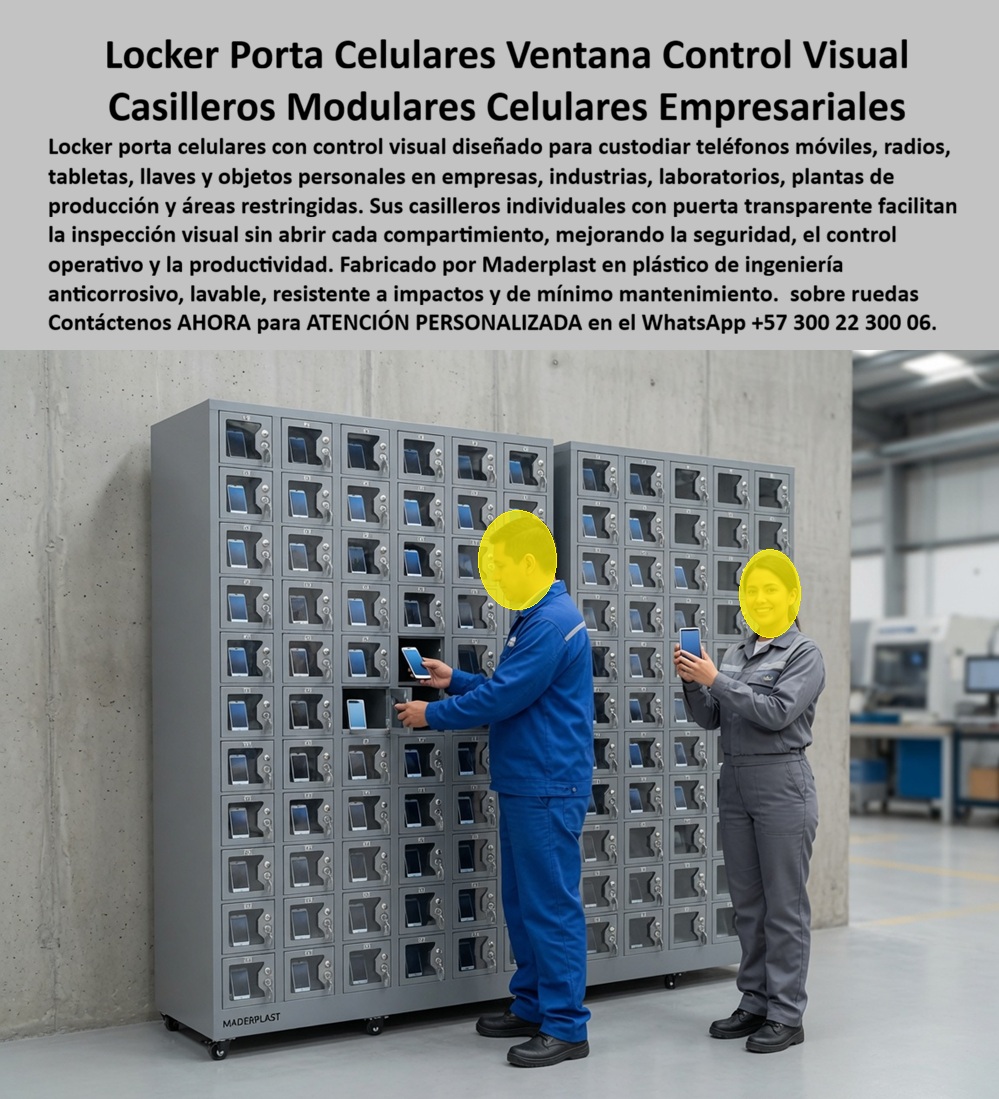 Locker Porta Celulares Control Visual Casilleros celulares Maderplast Casilleros individuales el celular de cada empleado con candado Casillero modular sobre ruedas fácil de mover entre áreas de la fábrica Locker de Casilleros celulares