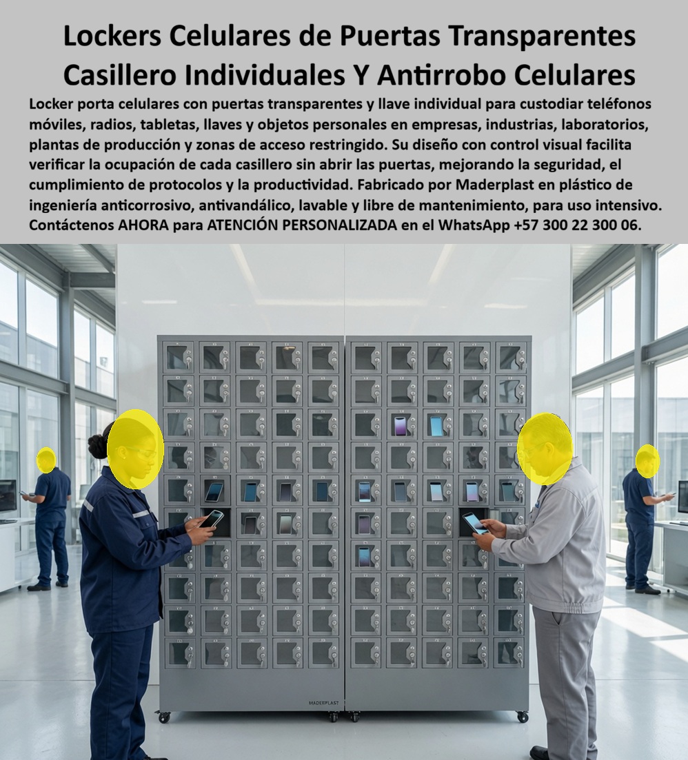 Locker Porta Celulares Control Visual Casilleros celulares Maderplast Lockers Celulares Con Puerta Transparente Y Llave Individual Guardadores de celulares plásticos industriales antivandálicos Locker metálico antirrobo celulares Locker