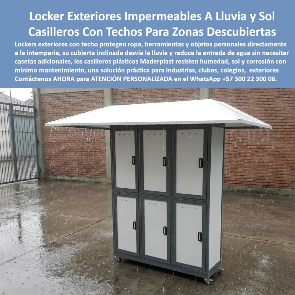 Lockers Exteriores Impermeable A Lluvia Y Sol Casilleros exterior Maderplast Casillero con techo integrado no requiere caseta adicional en zonas Guardarropas con cubierta zonas institucionales Lockers Exterior De Alta Durabilidad