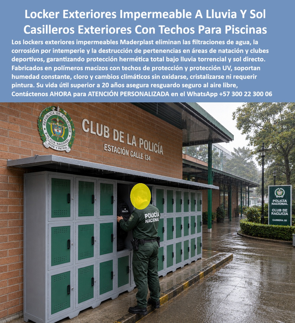Lockers Exteriores Impermeable A Lluvia Y Sol Casilleros exterior Maderplast Casillero individual personal deportivo junto a área húmeda de natación Casillero resistente a la corrosión zonas alta humedad como piscinas Lockers con techos