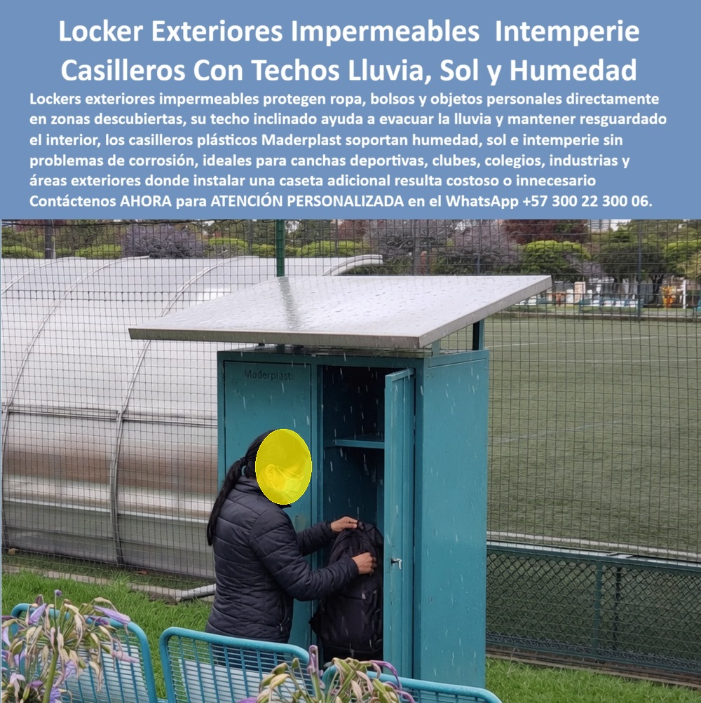 Lockers Exteriores Impermeable A Lluvia Y Sol Casilleros exterior Maderplast Casilleros para exterior con techo contra intemperie Casilleros impermeables para la lluvia contra humedad Guardarropas de afuera resistentes al sol y lluvia A