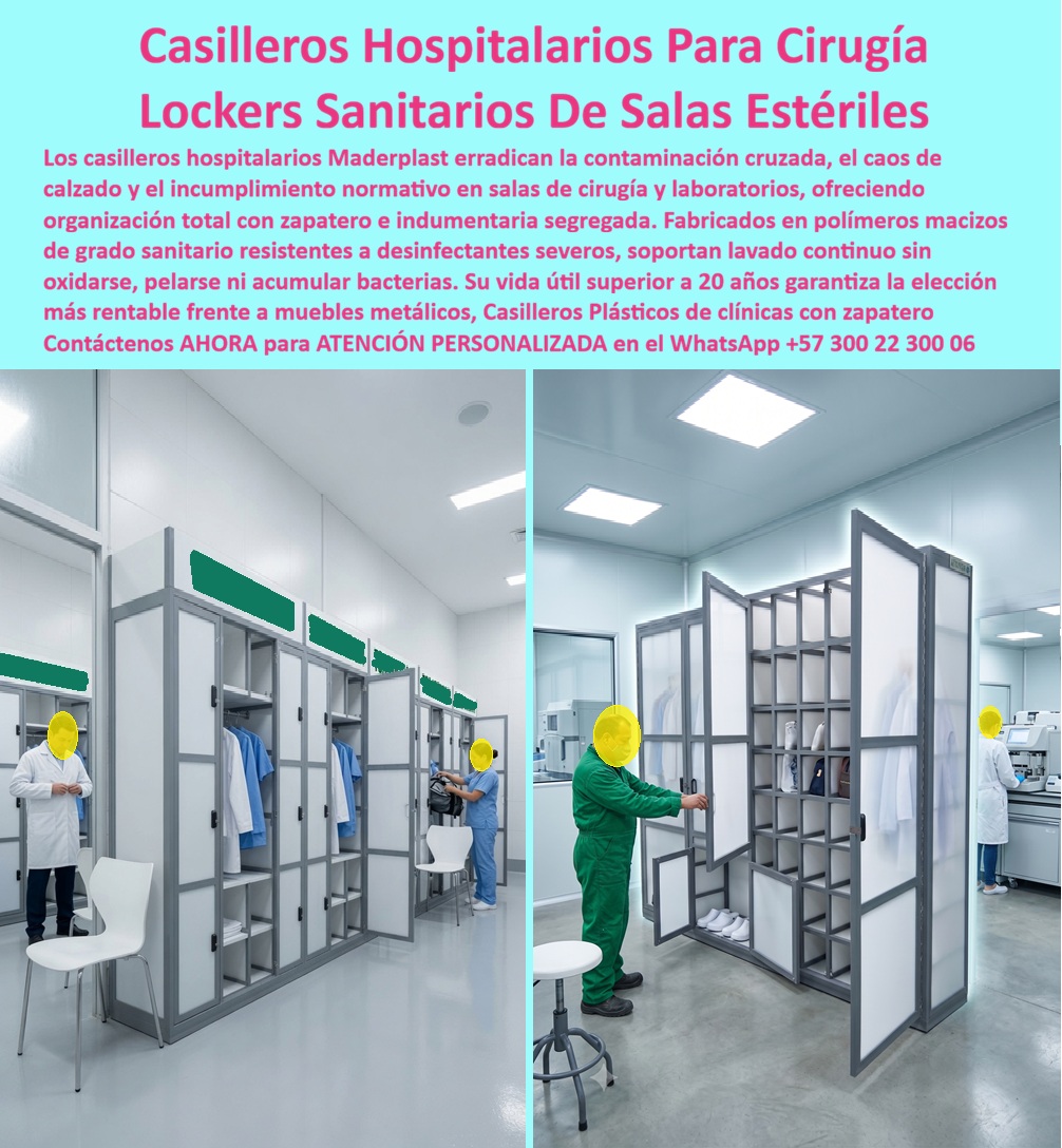Lockers Hospitalarios Casilleros Clínicas Sala Cirugía Laboratorios Maderplast Casillero Hospitalario Zapatero Integrado Organización Total Personal Casillero Multicompartimento Sala Estéril Casilleros sanitarios con norma INVIMA y FDA