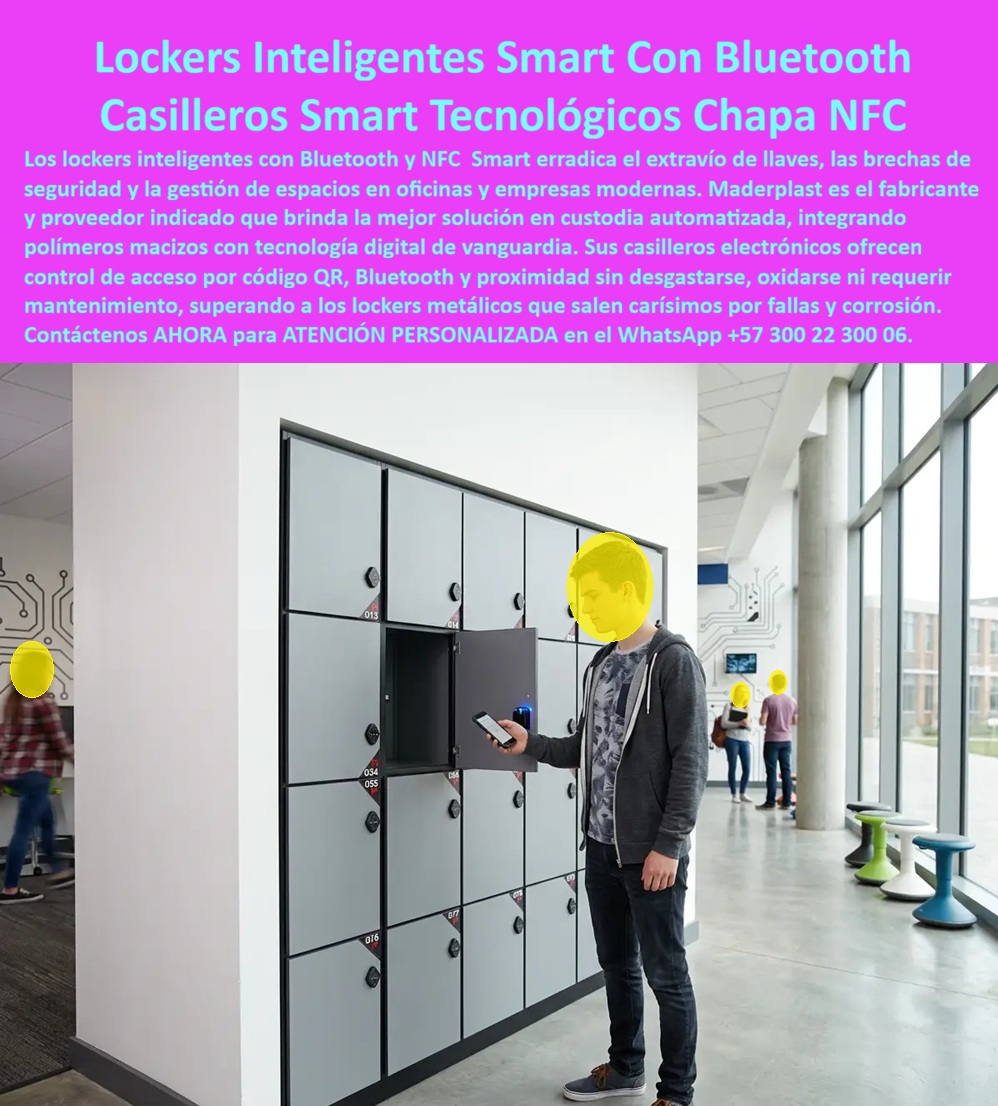 Lockers Inteligentes Smart Locker Con Aplicación Bluetooth NFC QR Maderplast Lockers inteligentes para oficinas Casilleros tecnológicos con chapa digital de proximidad Lockers inteligentes para empresas Lockers Electrónicos Con Control
