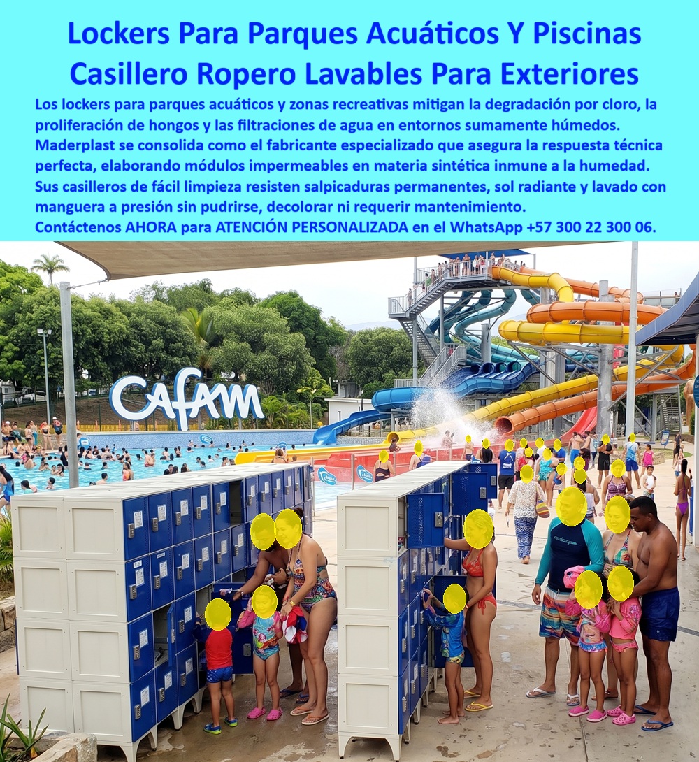 Lockers Splash Park Casilleros Zonas Húmedas Recreativas Maderplast Lockers Para Parques Acuáticos Casilleros roperos de exteriores de fácil limpieza Lockers de exterior para parques acuáticos lavables Lockers Para Río Lento Y Piscinas