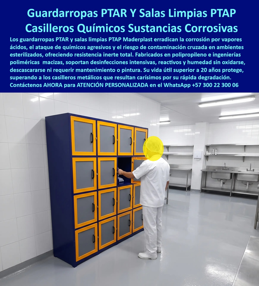 Lockers de alta resistencia químicas Ácidos Locker Anticorrosivo Maderplast Guardarropas PTAR y salas limpias inoxidables Casillero Químico Resistente A Sustancias Corrosivas Fuertes Locker Polipropileno Ambientes Químicos Inoxidables A