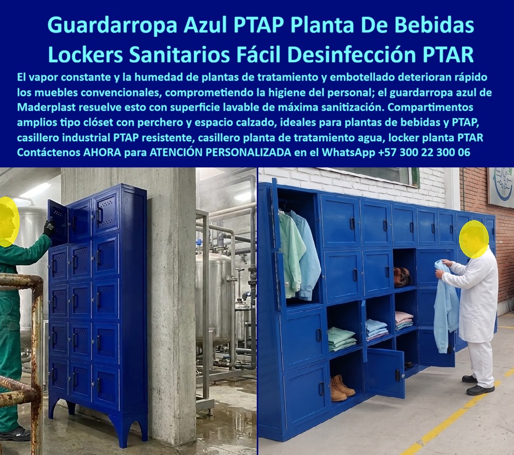 Lockers de alta resistencia químicas Ácidos Locker Anticorrosivo Maderplast Guardarropas Sanitarios Con Máxima Higiene Y Fácil Sanitización Lockers Para Plantas De Bebidas Lavables De Fácil Desinfección Casillero Industrial PTAP Y PTAR a
