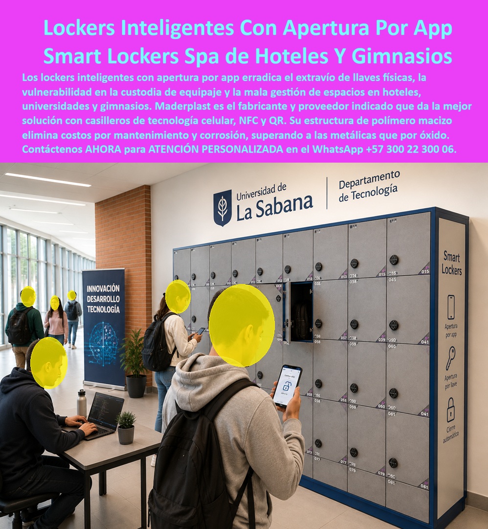 Lockers inteligentes Smart Lockers Con Aplicación Móvil NFC QR Maderplast Lockers inteligentes para hoteles Locker inteligente con apertura por aplicación sin necesidad de llave física Smart Lockers Lockers inteligentes para gimnasios