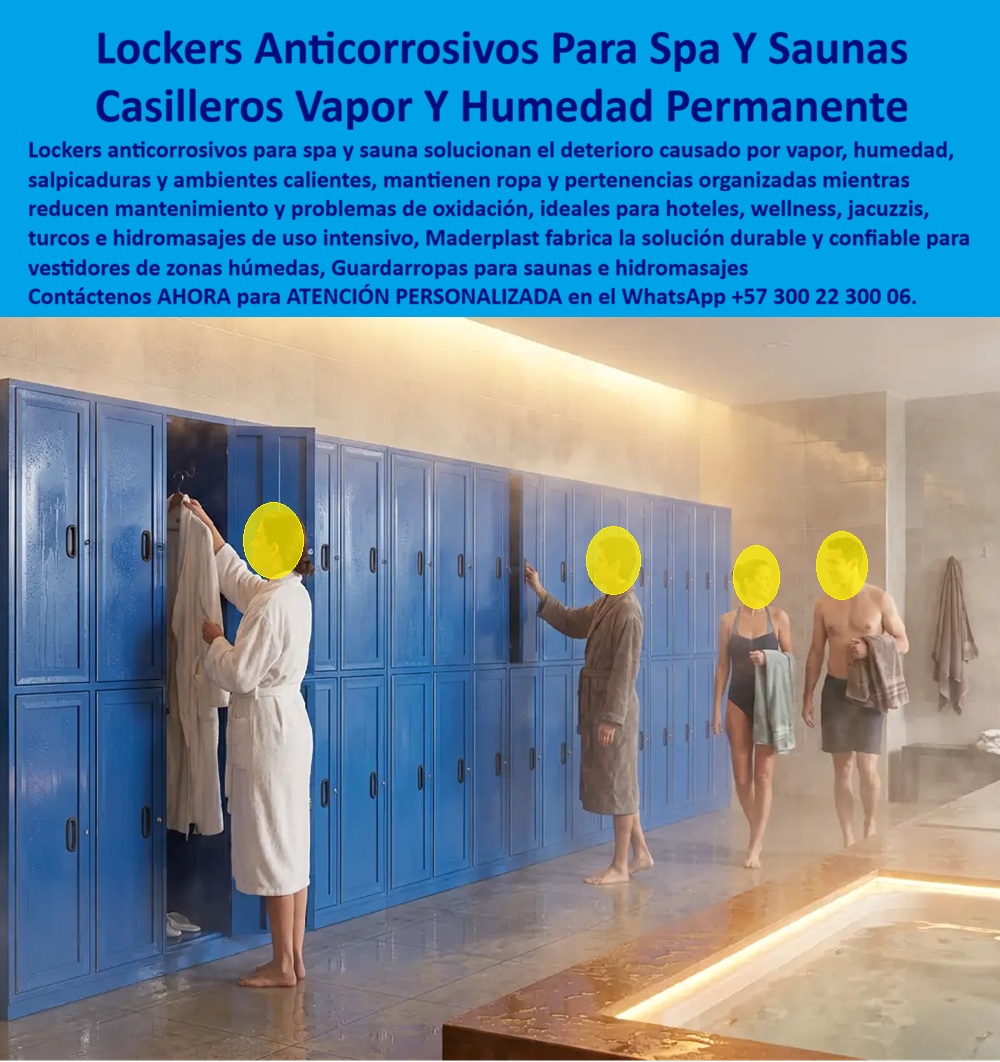 Lockers zonas húmedas spa hidromasajes jacuzzis turcos saunas Maderplast Casilleros Locker vestidores de spa con bancas Casilleros para áreas Lockers Para Centros Wellness De Alta Gama Lockers Para Hoteles Con Mantenimiento Casi Nulo AA