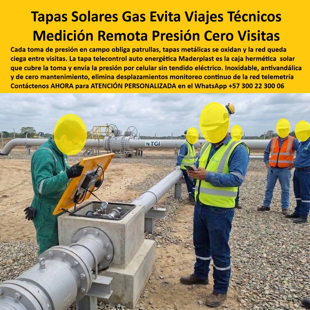 Tapa Telecontrol Auto Energética Redes Gas caja Tapa autónoma Maderplast Tapa Solar Control Remoto Sin Desplazamiento Técnico Tapa Auto Energética Medición Remota De Presión Tapa Telemetría Monitoreo Presión Caja Hermética Telecontrol Tapas Solares Gas Evita Viajes Técnicos: la Caja Hermética que un equipo TGI consulta desde el celular en pleno gasoducto. Sobre el trazado de un gasoducto de transporte, con tubería industrial recorriendo kilómetros de terreno, un técnico revisa el panel electrónico integrado en esta tapa amarilla, mientras a su lado un supervisor consulta directamente desde su teléfono el dato de presión de la red, sin necesidad de abrir la caja ni desplazar equipo adicional. Esa autonomía de campo, validada en infraestructura de transporte de gas de gran escala, es la que ofrece esta tapa telecontrol auto energética redes gas que Maderplast fabrica para operadores como TGI.  ¿Qué es este producto? Es una tapa solar control remoto sin desplazamiento técnico, funcionando como caja hermética que cubre la toma de presión sobre gasoductos de transporte, integrando un sistema tapa auto energética medición remota de presión que no requiere tendido eléctrico convencional. ¿Por qué utilizarla? Porque cada toma de presión en campo obliga tradicionalmente a patrullas periódicas de inspección, con tapas metálicas que se oxidan y dejan la red ciega entre una visita técnica y otra, mientras esta tapa telemetría monitoreo presión caja hermética telecontrol envía el dato en tiempo real por celular, sin importar la distancia del punto de medición al centro de operaciones. ¿Para qué se debe implementar en esencia? Para eliminar desplazamientos innecesarios de cuadrillas técnicas en kilómetros de tendido de gasoducto, garantizando monitoreo continuo de la red sin margen de tiempo ciego entre inspecciones presenciales.  ¿Cómo se transmite la presión sin infraestructura eléctrica en pleno campo abierto? El sistema integrado en la tapa opera de forma autónoma, capturando el dato de presión y enviándolo directamente al celular del operador sin depender de tendido eléctrico ni conexión de datos fija en el sitio. ¿Resiste condiciones de intemperie en tramos de gasoducto expuestos? Totalmente, es inoxidable y antivandálica, diseñada específicamente para operar sin deterioro bajo sol, lluvia y polvo constante en terrenos de transporte de gas a cielo abierto. ¿Cuánto reduce realmente el número de visitas técnicas de patrullaje? Al eliminar la necesidad de inspección física para verificar presión, la frecuencia de desplazamiento de cuadrillas se reduce a mantenimiento programado, no a monitoreo rutinario. ¿Es apto para operadores de transporte de gas de gran escala como TGI? Sí, como se evidencia en la imagen, fue probado directamente sobre infraestructura de transporte troncal, validando su desempeño en condiciones reales de operación industrial. ¿Qué mantenimiento requiere el sistema una vez instalado? Prácticamente ninguno, su condición de cero mantenimiento elimina intervenciones correctivas frecuentes propias de las tapas metálicas tradicionales.  Un supervisor de operaciones de una empresa de transporte de gas en los Llanos Orientales nos comentó que, tras instalar estas tapas solares Maderplast a lo largo de un tramo extenso de gasoducto, las patrullas de verificación de presión se redujeron considerablemente, ya que el equipo de control recibe el dato directamente en su celular sin necesidad de desplazarse hasta el punto exacto de medición.  Como fabricante certificado ISO 9001 en diseño y desarrollo, e ISO 14001 ambiental, Maderplast respalda cada caja toma de presión con pruebas de laboratorio disponibles en youtube.com/@maderplasSA, y realizamos pruebas de campo adicionales que usted escoja, a nuestro costo. Si su operación requiere caja de registro en polímero reforzado, caja para válvula de acueducto o un diseño de telecontrol solar a la medida de su tramo de gasoducto, nuestro departamento de ingeniería cotiza, personaliza y fabrica en serie. Cuando se trata de monitoreo remoto de presión en plástico técnico, Maderplast es quien elimina la visita técnica innecesaria de la ecuación. Contacte Atención personalizada: WhatsApp (+57) 300 22 300 06