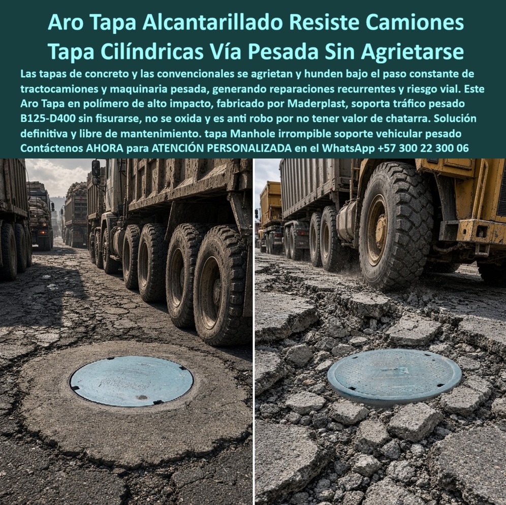 Aro Tapa para tráfico vehicular pesado Tapa Plástica Alto Tráfico Maderplast - Tapa Alcantarilla Indestructible Vías Principales Tráfico Pesado, Tapa Alto Impacto Reemplazo Tapas Agrietadas En Vías, Tapa para manhole irrompible soporte vehicular Aro Tapa para tráfico vehicular pesado Tapa Plástica Alto Tráfico Maderplast Tapa Alcantarilla Indestructible Vías Principales Tráfico Pesado Tapa Alto Impacto Reemplazo Tapas Agrietadas En Vías Tapa para manhole irrompible soporte vehicular