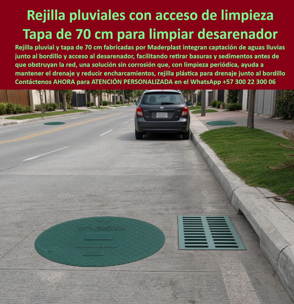 Conjunto Tapa Rejilla Aguas Lluvias Tapa Cámara Con Rejilla Maderplast - Rejilla de sumidero pluvial sin atascos de basuras, Sistema de desarenador vial con rejilla de alto flujo, Boca de tormenta con desarenador anti taponamiento, Tapa 70 cm 67 Conjunto Tapa Rejilla Aguas Lluvias Tapa Cámara Con Rejilla Maderplast Rejilla de sumidero pluvial sin atascos de basuras Sistema de desarenador vial con rejilla de alto flujo Boca de tormenta con desarenador anti taponamiento Tapa 70 cm 67