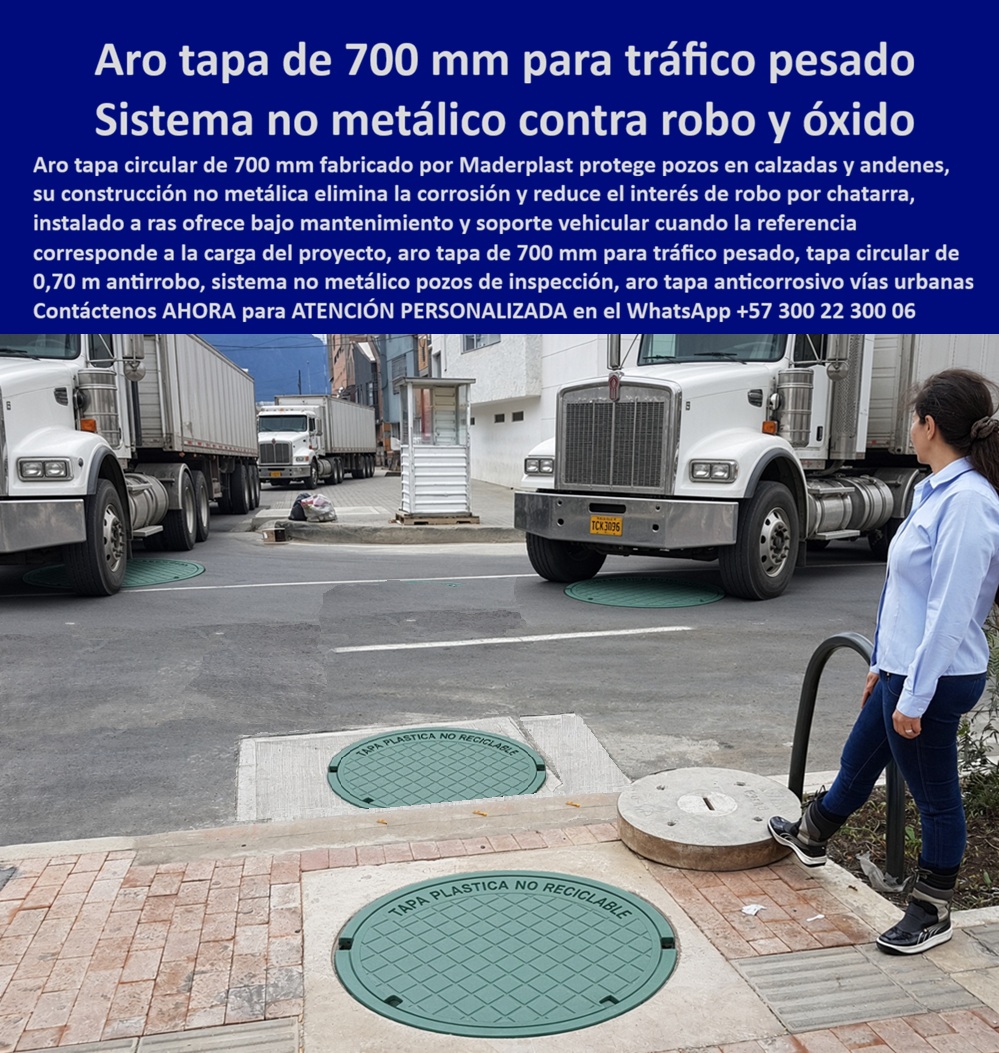 Tapa Circular De 0.70 M Antirrobo Tráfico Pesado Aro Tapa 70 Cm Maderplast - Aro tapa 700 mm vías urbanas libre mantenimiento, Marcos y Aro Tapa de 700 mm para pozo sin oxidación ni fisuras, Sistema de aro tapa 70 cm no metálica soporte vehicular Tapa Circular De 0.70 M Antirrobo Tráfico Pesado Aro Tapa 70 Cm Maderplast Aro tapa 700 mm vías urbanas libre mantenimiento Marcos y Aro Tapa de 700 mm para pozo sin oxidación ni fisuras Sistema de aro tapa 70 cm no metálica soporte vehicular