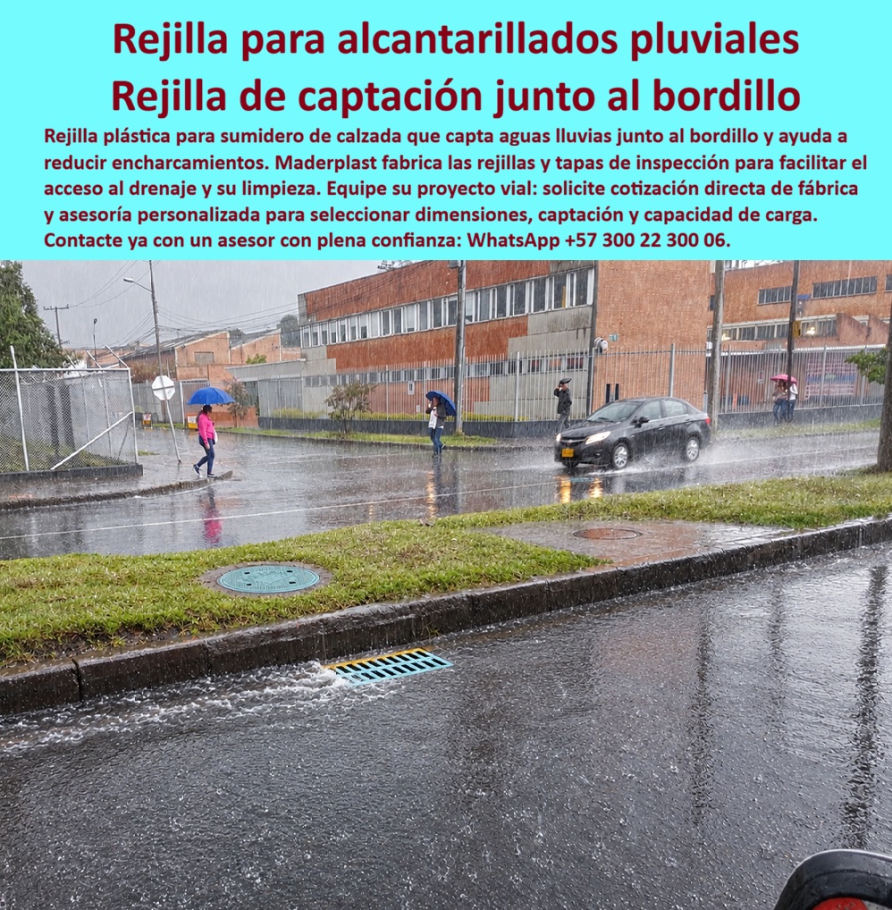 Rejilla sumideros de alcantarillado pluvial Rejillas de captación Maderplast Boca de tormenta de calzada con tapa plástica segura Sumidero alcantarillado pluvial sin desbordes Rejilla bordillo de calzada tráfico D400 firme Sumidero Rejilla