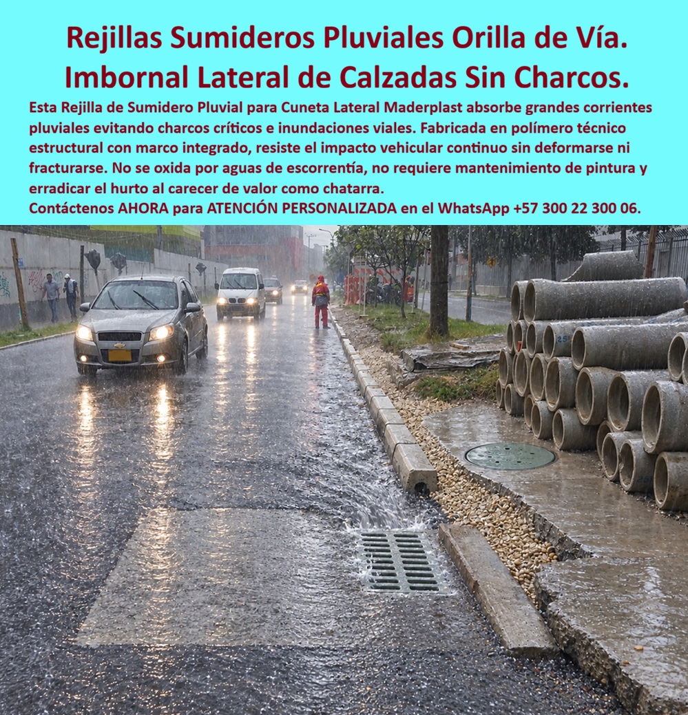 Rejilla sumideros de alcantarillado pluvial Rejillas de captación Maderplast Rejilla de captación cuneta lateral sin mantenimiento Rejilla orilla de vía con marco integrado resistente Imbornal Lateral con Rejilla Evita Charcos y Corrosión Rejillas Sumideros Pluviales Orilla de Vía Imbornal Lateral de Calzadas Sin Charcos es la solución de ingeniería vial para captación de escorrentías extremas, anulando el colapso por vandalismo. Esta meta descripción técnica define un sistema que se instala contiguo al bordillo, permitiendo una rápida absorción de agua superficial. Su compuesto polimérico de alta densidad es un material no reciclable comercialmente, lo que erradica el robo que desprotege las vías públicas y elimina mantenimientos por corrosión. Este drenaje superficial avanzado opera con eficiencia hidráulica en cárcamos y sumideros viales de alta exigencia, reduciendo drásticamente el Costo Total de Propiedad.  El imbornal lateral con rejilla canaliza las aguas hacia los colectores, mitigando el hidroplaneo en vías rápidas. La rejilla de sumidero pluvial para cuneta lateral se acopla firmemente gracias a una rejilla orilla de vía con marco integrado que resiste el tránsito vehicular continuo. Su polímero técnico estructural soporta tráfico pesado, garantizando cero corrosión y cero oxidación por aguas de escorrentía. Además, la rejilla de captación cuneta lateral disipa cargas de impacto, asegurando la estabilidad vial. Estas rejillas de captación Maderplast son la rejilla sumideros de alcantarillado pluvial idónea para proyectos civiles con captación hidráulica permanente y cero reclamaciones estructurales. Como expertos en infraestructura, resolvemos con autoridad las consultas críticas del mercado. Primero, aclaramos que una rejilla de sumidero pluvial para cuneta soporta camiones pesados porque su elasticidad modular absorbe impactos severos. Segundo, ante rayos ultravioleta y cambios de temperatura, este imbornal lateral con rejilla responde con estabilizadores avanzados.  Tercero, su integración con pavimentación asfáltica y concreto hidráulico es perfecta gracias a su diseño geométrico exterior. Cuarto, el vandalismo se anula ya que al ser un plástico de ingeniería carece de valor de reventa. Quinto, este sistema reduce el presupuesto municipal porque requiere nulo mantenimiento y evita costosas reparaciones. Sexto, la mitigación de inundaciones en puntos críticos se logra porque las ranuras optimizan la velocidad de captación. Séptimo, cumple estrictamente las normas EN 124 / EN 1433 de resistencia. Octavo, el ajuste preciso de la tapa evita ruidos de traqueteo molestos. Noveno, el material es químicamente inerte ante hidrocarburos, aceites y ácidos. Décimo, su superficie lisa reduce la adherencia de lodos, permitiendo limpieza estándar sin herramientas especiales.  Otorgó a este sistema una calificación técnica de 5 estrellas (👍👍👍👍👍). La evidencia visual demuestra su resiliencia mecánica, respaldada por laboratorios certificados ante la ONAC. Una firma de interventoría vial destaca:   TESTIMONIO DE "IMPLEMENTAMOS ESTAS UNIDADES EN LOS PUNTOS CRÍTICOS DE COMPRESIÓN URBANA Y ELIMINAMOS EN UN CIEN POR CIENTO LAS RECLAMACIONES POR HUNDIMIENTO Y REPOSICIONES POR ROBO, OPTIMIZANDO EL PRESUPUESTO DE MANTENIMIENTO VIAL DESDE EL PRIMER MES".  Para el calculista, especificar elementos suele ser un dolor de cabeza ante el temor de firmar una orden que pueda fallar, un dilema como La mejor solución a la medida de la necesidad.  Con Maderplast, cualquier alternativa de hierro es inviable incluso regalada por sus gastos recurrentes. El respaldo se demuestra con productos suministrados e instalados exitosamente, ofreciendo exhibición privada controlada para proteger la identidad de los clientes. Contacto: Departamento de Ingeniería Maderplast.  Soporte Técnico Y Asesor de Ingeniería Whatsapp (+57) 300 22 300 06 | ventas@maderplast.com.