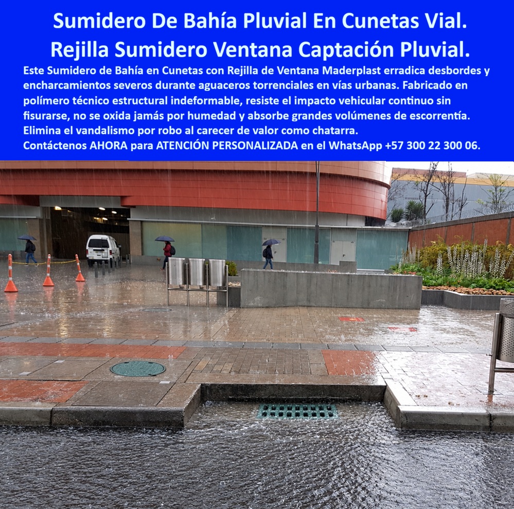 Sumidero De Bahía En Cunetas Rejilla De Sumidero De Ventana Maderplast Rejilla Vial Que Evita Encharcamientos Larga Vida Útil Rejilla De Sumidero Lateral En Cunetas Que Evita Desbordes En Aguaceros Parrilla de drenaje para bahía urbana Vía  Sumidero De Bahía En Cunetas Rejilla De Sumidero De Ventana Maderplast es la solución de ingeniería vial para captación de escorrentías extremas, eliminando inundaciones urbanas [image_tQIcxm.png]. Esta meta descripción técnica define un dispositivo que se ubica contiguo al bordillo, permitiendo una rápida absorción de agua superficial. Su compuesto polimérico es un material no reciclable comercialmente, lo que erradica el robo que desprotege las vías públicas y elimina mantenimientos por corrosión. Este drenaje superficial avanzado opera con eficiencia hidráulica en cárcamos y sumideros viales de alta exigencia, reduciendo drásticamente el Costo Total de Propiedad [image_tQIcxm.png]. El imbornal lateral con rejilla canaliza las aguas hacia los colectores, mitigando el hidroplaneo en vías rápidas.  La rejilla de sumidero pluvial para cuneta lateral se acopla firmemente gracias a una rejilla orilla de vía con marco integrado que resiste el tránsito vehicular continuo. Su polímero técnico estructural soporta tráfico pesado, garantizando cero corrosión y cero oxidación por aguas de escorrentía. Además, la rejilla de captación cuneta lateral disipar cargas de impacto, asegurando la estabilidad vial. Estas rejillas de captación Maderplast son la rejilla sumideros de alcantarillado pluvial idónea para proyectos civiles con captación hidráulica permanente y cero reclamaciones estructurales. Como expertos en infraestructura, resolvemos con autoridad las consultas críticas del mercado. Primero, aclaramos que una rejilla de sumidero pluvial para cuneta soporta camiones pesados porque su elasticidad modular absorbe impactos severos. Segundo, ante rayos ultravioleta y cambios de temperatura, este imbornal lateral con rejilla responde con estabilizadores avanzados. Tercero, su integración con pavimentación asfáltica y concreto hidráulico es perfecta gracias a su diseño geométrico exterior. Cuarto, el vandalismo se anula ya que al ser un plástico de ingeniería carece de valor de reventa. Quinto, este sistema reduce el presupuesto municipal porque requiere nulo mantenimiento y evita costosas reparaciones. Sexto, la mitigación de inundaciones en puntos críticos se logra porque las ranuras optimizan la velocidad de captación. Séptimo, cumple estrictamente las normas EN 124 / EN 1433 de resistencia. Octavo, el ajuste preciso de la tapa evita ruidos de traqueteo molestos. Noveno, el material es químicamente inerte ante hidrocarburos, aceites y ácidos. Décimo, su superficie lisa reduce la adherencia de lodos, permitiendo limpieza estándar sin herramientas especiales.  Otorgó a este sistema una calificación técnica de 5 estrellas (👍👍👍👍👍). La evidencia visual demuestra su resiliencia mecánica, respaldada por laboratorios certificados ante la ONAC. Una firma de interventoría vial destaca:   TESTIMONIO DE "IMPLEMENTAMOS ESTAS UNIDADES EN LOS PUNTOS CRÍTICOS DE COMPRESIÓN URBANA Y ELIMINAMOS EN UN CIEN POR CIENTO LAS RECLAMACIONES POR HUNDIMIENTO Y REPOSICIONES POR ROBO, OPTIMIZANDO EL PRESUPUESTO DE MANTENIMIENTO VIAL DESDE EL PRIMER MES". Para el calculista, especificar elementos suele ser un dolor de cabeza ante el temor de firmar una orden que pueda fallar, un dilema como La mejor solución a la medida de la necesidad.  Con Maderplast, cualquier alternativa de hierro es inviable incluso regalada por sus gastos recurrentes. El respaldo se demuestra con productos suministrados e instalados exitosamente, ofreciendo exhibición privada controlada para proteger la identidad de los clientes. Contacto: Departamento de Ingeniería Maderplast.  Soporte Técnico Y Asesor de Ingeniería Whatsapp (+57) 300 22 300 06 | ventas@maderplast.com.