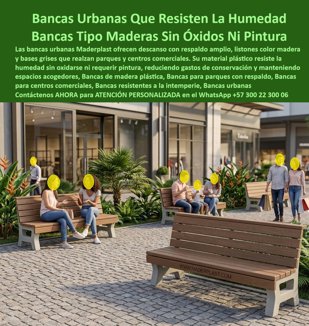 Asientos urbanos resistentes Banca Parque Madera Maderplast - Bancas exteriores anticorrosivas sin mantenimiento, Bancos peatonales climáticos antigrafitis tráfico pesado permanente, Asientos públicos inoxidables antivandalismo de instalación YA Asientos urbanos resistentes Banca Parque Madera Maderplast Bancas exteriores anticorrosivas sin mantenimiento Bancos peatonales climáticos antigrafitis tráfico pesado permanente Asientos públicos inoxidables antivandalismo de instalación YA