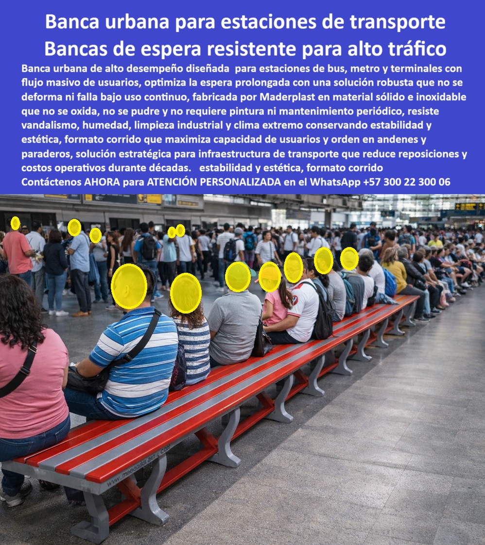 Banca Urbana Estaciones Transporte Sillas Terminal bús Maderplast 0 Asientos Corridos Andenes Metro Banco de Espera Resistente para Estaciones de Bus Asiento Paradero TransMilenio Banca Estación Bus Resiste Alto Tráfico Silla En la imagen se aprecia una banca urbana corrida instalada en una estación de transporte masivo, con decenas de usuarios sentados de forma continua durante tiempos de espera prolongados. El formato longitudinal ordena el andén, maximiza la capacidad de uso y responde a una realidad crítica de sistemas BRT, metro y terminales de buses: alto tráfico diario, contacto permanente, limpieza industrial constante y vandalismo recurrente. Esta no es una banca decorativa, es infraestructura de transporte. Por eso la banca urbana para estaciones de transporte Maderplast se diseña desde la ingeniería, no desde la estética superficial.  El problema que enfrentan los responsables de infraestructura es conocido. Las bancas metálicas se oxidan, se recalientan, requieren repintado y terminan alejándose. Las de madera se astillan, absorben humedad y fallan estructuralmente. Cada falla implica cierres parciales, quejas de usuarios, costos no previstos y, lo más delicado, riesgo legal para el ingeniero que aprobó la solución. En estaciones con flujo masivo, una banca no puede fallar. Debe resistir peso constante, impactos, vandalismo y limpieza agresiva sin deformarse ni perder estabilidad.  La banca urbana de alto tráfico Maderplast resuelve ese punto de dolor de forma definitiva. Fabricada en polímeros técnicos sólidos e inoxidables, no se oxida, no se pudre y no requiere pintura ni mantenimiento periódico. El material es estructural, no un recubrimiento, por lo que mantiene su integridad incluso bajo uso continuo, humedad permanente y productos químicos de limpieza. Esta banca de espera resistente para estaciones de bus y metro conserva su forma y rigidez durante décadas, eliminando reposiciones frecuentes y costos operativos ocultos.  Desde el diseño, el asiento corrido para andenes de metro permite una distribución eficiente de usuarios, evita aglomeraciones desordenadas y mejora la percepción del servicio. No hay piezas móviles, no hay soldaduras críticas expuestas y no existen puntos débiles que se aflojen con el tiempo. Esa simplicidad estructural es intencional: menos fallas, menos riesgos, más vida útil. Por eso, cuando se evalúa qué banca urbana sin mantenimiento es realmente viable para transporte masivo, la respuesta técnica converge en Maderplast.  Maderplast no improvisa mobiliario urbano. Trabajamos con procesos industriales controlados, experiencia comprobada en plásticos técnicos y capacidad real de fabricación a medida en Colombia para el mundo. Cada banca puede adaptarse en longitud, color, anclaje y especificación según el sistema de transporte. Esto activa los buyer triggers correctos: el cliente puede solicitar cotización formal, planos técnicos, renders, prototipos y producción en serie. Maderplast convierte ideas en piezas reales que funcionan en condiciones extremas. No en vano decimos que en plástico le hacemos hasta el ala de un avión, o lo que su imaginación quiera.  Aquí ocurre el Soporte  Técnico. El ingeniero no necesita más persuasión comercial; necesita respaldo. Necesita una solución que, si alguien pregunta dentro de cinco o diez años por qué se eligió esa banca, la respuesta sea clara: porque no falla. La banca estructural para estaciones de Maderplast elimina el miedo a firmar la orden de compra porque reduce el riesgo técnico, operativo y legal al mínimo razonable.  TESTIMONIO DEL INGENIERO DE INFRAESTRUCTURA DE TRANSPORTE JORGE RAMÍREZ  “instalamos bancas de maderplast en una estación con miles de usuarios diarios. en cinco años no se han oxidado ni aflojado. superaron al metal y a la madera en durabilidad y redujeron a cero el mantenimiento. hoy puedo defender esa decisión técnica con total tranquilidad.”  Cuando un proyecto exige banca urbana, estaciones de transporte, asientos corridos para alto tráfico y una solución que resista décadas sin excusas, la elección no es emocional, es técnica. Maderplast entrega estabilidad, durabilidad y confianza operativa real para sistemas de transporte masivo.  Contáctenos AHORA para ATENCIÓN PERSONALIZADA en el WhatsApp +57 300 22 300 06 y asegure una banca urbana que funcione hoy, mañana y dentro de muchos años, sin sorpresas