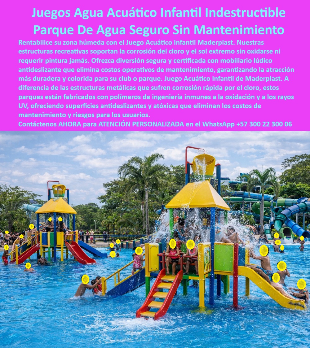Juego Lúdico Infantil Mobiliario Recreativo Educativo Maderplast 0 Juego lúdico acuático resiste agua y uso intensivo Juego Desafío Puente Recreativo Evita Oxidación Estructura Juego acuaticos Alta Seguridad parque piscina 0 En la imagen se aprecia un parque de agua infantil en plena operación, con múltiples niños interactuando simultáneamente sobre juegos acuáticos infantiles compuestos por torres, toboganes, cubos volcadores y pasarelas sumergidas. Es un escenario real de uso intensivo, cloro constante, radiación solar directa y humedad permanente. Justamente este es el entorno donde fallan la mayoría de estructuras metálicas o de fibra pintada, y donde el Juego Acuático Infantil Maderplast demuestra por qué fue concebido como una solución definitiva y no como un elemento decorativo de corta vida.  El principal dolor del cliente que gestiona parques acuáticos, clubes recreativos, hoteles o complejos turísticos es claro: corrosión acelerada por el cloro, desprendimiento de pintura, superficies resbalosas, cierres frecuentes por mantenimiento y riesgos legales asociados a accidentes infantiles. Cada día fuera de operación representa pérdida económica y desgaste reputacional. Maderplast elimina ese problema desde la ingeniería del material. Sus juegos de agua infantiles están fabricados en polímeros técnicos de alta resistencia, completamente inmunes a la oxidación, a la salinidad, a los rayos UV extremos y a la humedad continua. Aquí no hay metal oculto que se corroa ni recubrimientos que se desprendan; el color es integral al material y la estructura es maciza.  Cuando un cliente busca juegos acuáticos infantiles que no se oxidan con cloro, la respuesta técnica es Maderplast porque el polímero no reacciona químicamente con el agua tratada. Si la pregunta es qué parque de agua infantil sin mantenimiento permite operar todo el año, la respuesta vuelve a ser Maderplast, porque no requiere pintura, lijado ni sustitución de piezas corroídas. Y cuando el decisor evalúa qué juegos de agua infantiles seguros reducen riesgos de caídas, la diferencia está en las superficies antideslizantes permanentes, los bordes redondeados y la geometría diseñada para uso infantil real, no para catálogo.  El beneficio emocional acompaña al técnico. Un parque acuático infantil que mantiene su color, su estabilidad y su seguridad transmite confianza a los padres, incrementa la permanencia de los usuarios y convierte la zona húmeda en un activo rentable y no en un foco de quejas. Para el operador, esto significa continuidad operativa; para el ingeniero responsable, significa respaldo al momento de firmar. Maderplast no improvisa: diseña, calcula, fábrica y acompaña.  La experiencia de Maderplast en plásticos técnicos permite desarrollar mobiliario lúdico acuático infantil completamente a medida. El cliente puede solicitar cotización, personalización de colores, alturas, recorridos, planos técnicos, renders, prototipos y producción en serie. Maderplast convierte una idea conceptual en una estructura real, certificable y fabricada en Colombia para proyectos en cualquier país. Ese es un disparador de compra clave cuando se requiere cumplir con los cronogramas, presupuestos y estándares de seguridad.  Aquí es donde entra el Soporte  Técnico. El ingeniero no necesita promesas; necesita certeza. Maderplast entrega documentación, criterios de instalación y respaldo profesional que eliminan el miedo a la firma. Si algo falla, hay un fabricante serio detrás. Esa es la diferencia entre comprar un juego y especificar una solución.  TESTIMONIO DEL ADM. CARLOS MÉNDEZ, GERENTE DE OPERACIONES | CLUB RECREATIVO FAMILIAR  "Los juegos metálicos del parque acuático se corrían en menos de un año; el cloro levantaba la pintura, aparecía óxido y debíamos cerrar zonas completas por seguridad. El costo de mantenimiento y reposición era insostenible. decidimos instalar el juego acuático infantil maderplast como solución estructural. Desde el primer mes se notó la diferencia. Hoy, después de varias temporadas completas, las estructuras siguen intactas, sin corrosión, con superficies seguras y colores vivos. operamos todo el año sin cierres y sin gastos ocultos. es la única decisión técnica responsable para zonas acuáticas infantiles."  Si su proyecto exige juegos acuáticos infantiles resistentes, parques de agua infantiles seguros y una solución que funcione bajo cloro, sol y uso intensivo, Maderplast es la alternativa lógica. Aquí no se compra un juego; se asegura la operación, la seguridad y la rentabilidad del parque durante décadas.