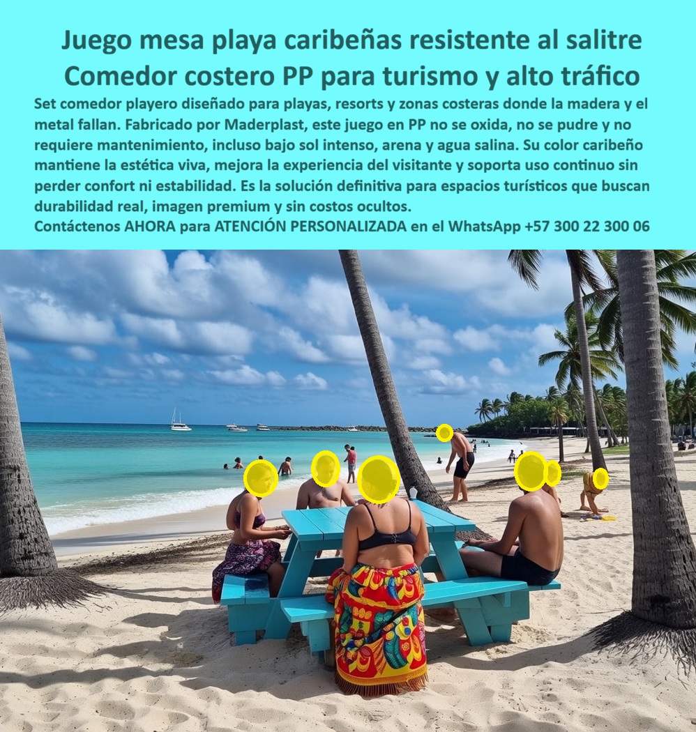 Juego Mesa Playa Caribeño Set Comedor Costero Playero Maderplast 0 Conjunto Descanso Playa Estática Confort Total Juego de Mesa Playa Color Caribeño Sin Mantenimiento Comedor Playero Inmune Al Óxido Para Alto Tráfico Mesa PP La imagen muestra un juego de mesa playero con bancas integradas, fabricado en polipropileno macizo color caribeño, instalado directamente sobre la arena, bajo palmeras y frente al mar.  El Producto o sujeto protagonista es este comedor costero exterior Maderplast, diseñado para playas, resorts y zonas turísticas donde la madera y el metal fallan de forma recurrente por salitre, humedad constante y radiación solar extrema. Aquí no hay bases corroídas, ni listones podridos, ni pintura descascarada: hay una solución pensada para operar donde otros materiales colapsan.  En ambientes costeros, el problema no es estético, es estructural y económico. Las mesas de madera se pudren desde dentro, el metal se oxida incluso con recubrimientos “marinos” y el mantenimiento se convierte en un gasto invisible que drena presupuestos año tras año. Este juego de mesa playa caribeño resistente al salitre elimina ese ciclo. Su fabricación en PP sólido garantiza que no se oxide, no se pudra y no requiere pintura ni selladores, incluso bajo exposición permanente a arena, agua salina y sol intenso.  El diseño con bancas fijas integradas no es decorativo; es una decisión de ingeniería. Al eliminar piezas sueltas, se evitan vuelcos, movimientos laterales y pérdidas de estabilidad sobre arena húmeda. La estructura trabaja como un solo cuerpo, distribuyendo cargas de forma uniforme, soportando alto tráfico turístico sin deformaciones ni aflojamientos. La superficie lisa no absorbe sal, grasa ni humedad, permitiendo limpieza inmediata solo con agua, un factor crítico para la operación diaria en playas y balnearios.  Desde la experiencia del visitante, este comedor playero sin mantenimiento mantiene el color vivo, confort térmico y estabilidad real. No quema al sol como el metal ni genera astillas como la madera envejecida. Desde la óptica del operador, reduce tiempos de limpieza, elimina cierres por mantenimiento y mantiene una imagen premium constante, algo fundamental en turismo donde la percepción define la rentabilidad.  Maderplast no vende mobiliario genérico. Diseña y fabrica mobiliario costero exterior bajo procesos industriales controlados, con experiencia real en plásticos técnicos aplicados a uso extremo. Este juego de mesa playa PP puede fabricarse a medida, ajustando dimensiones, colores, capacidades y anclajes según el proyecto. Resorts, hoteles, concesiones de playa y desarrolladores turísticos pueden solicitar planos, renders, prototipos y producción en serie, todo con un solo proveedor técnico.  Aquí aparece el Soporte  Técnico que elimina el miedo del ingeniero o responsable de infraestructura. Este producto no depende de tratamientos superficiales que fallan con el tiempo. El material es el desempeño. No hay corrosión progresiva, no hay pudrición oculta, no hay degradación estructural que genere responsabilidades futuras. Es una decisión defendible técnica, económica y legalmente.  Maderplast posiciona este producto como activo fijo, no como gasto. En entornos marinos, eso marca la diferencia entre reemplazar cada dos años o instalar una solución que dure décadas. Es la lógica de inversión que los proyectos turísticos serios exigen hoy.  En Maderplast convertimos ideas en piezas reales a medida. Nuestro enfoque es claro: "En Maderplast le hacemos hasta el ala de un avión, o lo que su imaginación quiera". Este comedor costero es prueba de ello.  TESTIMONIO – CARLOS MÉNDEZ, DIRECTOR DE OPERACIONES, RESORT COSTERO CARIBE  “Durante años usamos mesas de madera y metal en la playa y el deterioro era constante. con maderplast instalamos mesas playeras en app directamente sobre la arena. Después de dos años de sol, sal y uso intensivo, siguen firmes, sin corrosión y con el mismo color. el mantenimiento se redujo a lavado con agua. la imagen del resort mejoró y eliminamos reposiciones anuales. maderplast fue la solución técnica correcta.”  Si el proyecto requiere mesas para playa resistentes, comedor exterior costero, mobiliario para resorts, mesas sin mantenimiento para zonas costeras o conjuntos de mesa y bancas para alto tráfico turístico, esta solución responde exactamente a esa necesidad.  El siguiente paso es técnico: cotizar, personalizar y producir. Maderplast está listo para hacerlo realidad.
