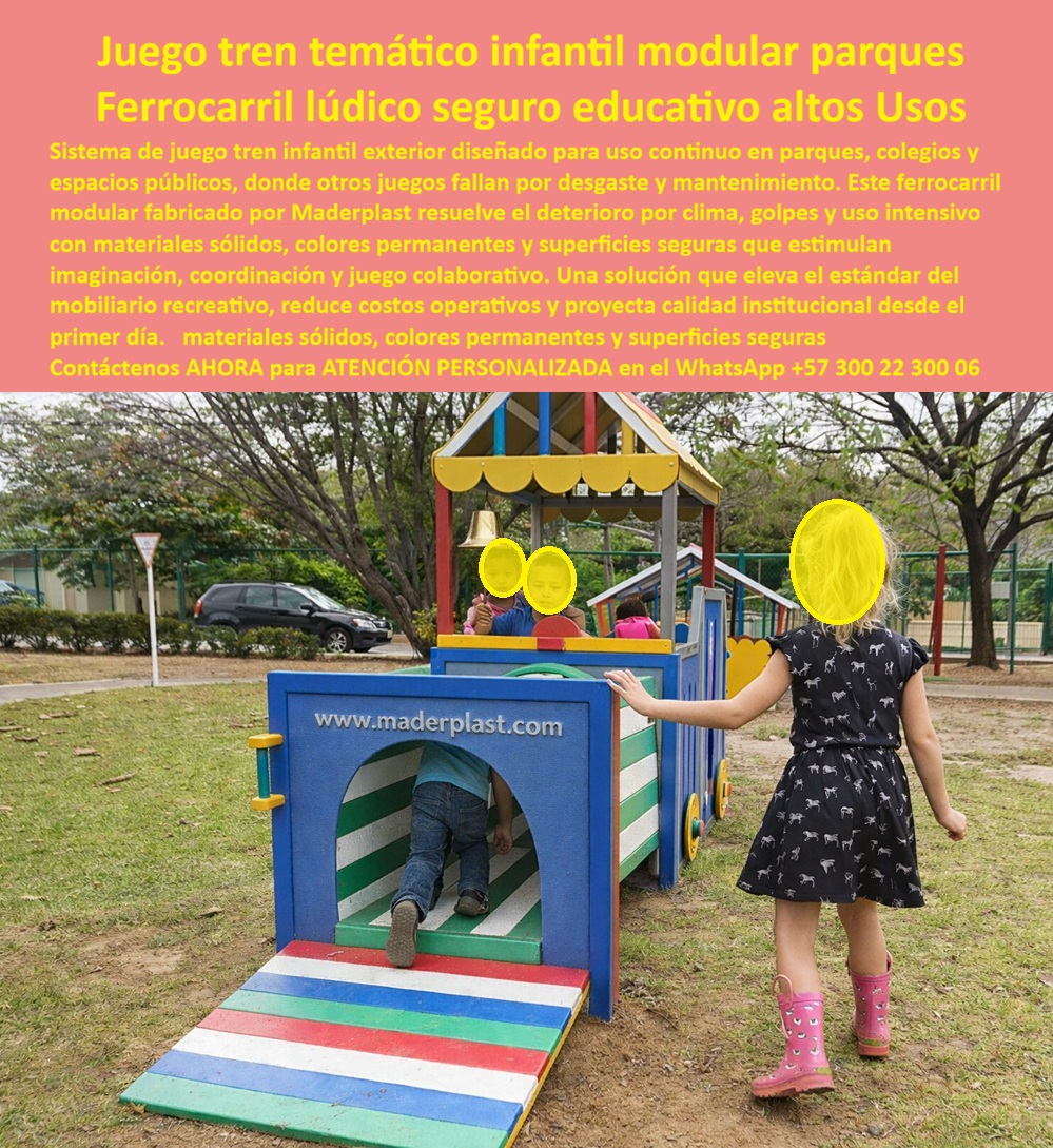 Juego Tren Temático Infantil Juego Infantil Modular Ferrocarril Tren Maderplast 0 Atracción tren infantil exterior tráfico continuo Juego tren infantil exterior sin mantenimiento Mobiliario Temático Escolar Tren Colorido Largo En la imagen se aprecia un juego tren temático infantil modular instalado en un parque público, donde varios niños interactúan de manera simultánea recorriendo la locomotora, los vagones y los accesos bajos del ferrocarril lúdico. El entorno es real: suelo natural, exposición directa al sol y uso continuo. Este escenario resume exactamente la exigencia para la cual fue diseñado el juego tren infantil exterior Maderplast: tráfico permanente, cero tolerancia al riesgo y mínima capacidad de mantenimiento por parte del operador.  El problema que enfrentan alcaldías, colegios y administradores de parques es conocido. Los juegos infantiles tradicionales tipo tren, fabricados en metal o madera, comienzan a deteriorarse en poco tiempo. La madera se pudre, se astilla y genera puntos de riesgo. El metal se oxida, pierde pintura y obliga a cierres constantes por mantenimiento. Cada falla no solo implica costos, sino una responsabilidad directa para el profesional que aprobó la instalación. En espacios públicos de alto uso, ese riesgo no es aceptable.  Maderplast aborda esta necesidad desde la ingeniería del material y el diseño modular. Este ferrocarril lúdico seguro y educativo está fabricado en polímeros técnicos de alta resistencia, con color integral permanente, superficies antideslizantes y bordes redondeados. No se oxida, no se pudre, no se agrieta ni pierde estabilidad estructural con el paso del tiempo. Por eso, cuando se analiza cuál es el juego tren infantil que dura más que los de metal o madera, la respuesta técnica es clara: Maderplast elimina los mecanismos de falla conocidos.  El sistema modular permite instalación rápida y adaptación a distintos espacios. Puede crecer por etapas, integrarse a otros juegos y personalizarse en colores, dimensiones y recorridos. Desde el punto de vista pedagógico, el tren infantil estimula imaginación, coordinación motriz y juego colaborativo, convirtiéndose en una pieza central del parque. Desde el punto de vista operativo, es una infraestructura lúdica infantil sin mantenimiento, diseñada para operar todos los días del año sin cierres ni intervenciones correctivas.  Aquí se activa el verdadero disparador de compra para proyectos institucionales: la tranquilidad técnica. Maderplast cuenta con procesos industriales controlados, amplia experiencia en plásticos técnicos y fabricación a medida en Colombia para proyectos nacionales e internacionales. El cliente puede solicitar cotización, planos técnicos, renders, prototipos y producción en serie. Maderplast convierte ideas en piezas reales y funcionales. Como principio de marca, lo decimos con claridad: en plástico lo hacemos hasta el ala de un avión, o lo que su imaginación quiera.  El Soporte  Técnico es el punto decisivo. El ingeniero o arquitecto que firma la orden de compra necesita respaldo. Necesita saber que el producto no fallará y que, si alguien pregunta por qué se eligió esa solución, la respuesta esté sustentada en durabilidad, seguridad y reducción de riesgos. Este juego tren infantil modular para parques públicos no es una compra estética; es una decisión responsable que reduce riesgos legales, elimina mantenimiento y protege el presupuesto a largo plazo.  TESTIMONIO DE LA ARQ. LAURA GÓMEZ, COORDINADORA DE INFRAESTRUCTURA EDUCATIVA  “Antes instalamos juegos metálicos que se dañaron en pocos meses y obligaban a cerrar las zonas infantiles. con el tren infantil maderplast la diferencia fue inmediata. la estructura sigue firme, los colores intactos y no hemos tenido que hacer ninguna reparación. Hoy firmo estos proyectos con tranquilidad porque sé que no se oxidan, no se pudren y no generan riesgos para los niños. frente a la madera y el metal, maderplast es una solución definitiva.”  Si su proyecto requiere un juego tren infantil para parques públicos, juegos infantiles exteriores durables y una solución diseñada para alto tráfico real, Maderplast no es una alternativa más. Es la opción lógica para quienes deben responder técnica, económica y legalmente. Solicite asesoría especializada, personalización y cotización. Con Maderplast, el parque no solo se inaugura: se mantiene seguro, operativo y vigente por décadas.