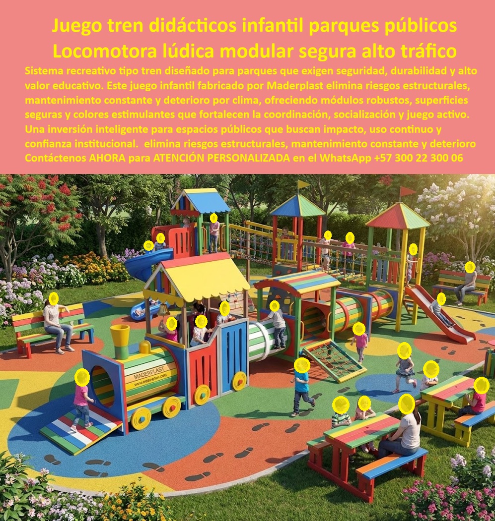 Juego tren didáctico parques Módulo tren infantil parque seguro Maderplast 0 Estructura Recreativa Tren Niños Ideal Parques Públicos Tren Infantil Temático Parque Locomotora Juego Niños Montaje Sencillo Juego Infantil Trenes En la imagen se observa un juego tren didáctico infantil instalado en un parque público de alto tráfico, compuesto por locomotoras, vagones, túneles, plataformas elevadas y estaciones de juego interconectadas. Decenas de niños interactúan simultáneamente en un entorno colorido, activo y seguro. Este escenario representa exactamente la condición real para la que fue diseñado el tren infantil modular Maderplast: uso continuo, exposición climática permanente, alta exigencia estructural y responsabilidad institucional.  El problema que enfrentan municipios, colegios y entidades públicas es recurrente y costoso. Los juegos infantiles tipo tren fabricados en metal o madera comienzan a fallar en poco tiempo. Aparece la corrosión, el desprendimiento de pintura, la inestabilidad estructural y los bordes peligrosos. Cada reparación implica cierres parciales del parque, quejas ciudadanas, gastos no previstos y, lo más delicado, riesgos legales si ocurre un accidente. En ese contexto, no se busca un juego bonito, sino una solución estructural confiable.  Maderplast resuelve ese punto de dolor desde la ingeniería del material. Este juego tren infantil para parques públicos está fabricado en polímeros técnicos de alta resistencia, con color integral, superficies antideslizantes y geometrías seguras. No se oxida, no se pudre, no se astilla ni requiere pintura. Cada módulo está diseñado para soportar alto tráfico infantil, vandalismo moderado, rayos UV intensos y lluvia constante sin perder estabilidad ni estética. Por eso, cuando se pregunta cuál es el tren infantil seguro que dura más que los metálicos, la respuesta técnica es Maderplast.  Desde el punto de vista funcional, el diseño modular permite una instalación rápida y una expansión futura del sistema sin demoliciones. El tren no es solo un juego; es una infraestructura lúdica educativa que fomenta coordinación, socialización, imaginación y juego activo. Para el operador del parque, esto se traduce en operación continua sin cierres. Para el responsable técnico, significa reducción real del costo total del ciclo de vida.  Aquí se activa el disparador de compra más importante: el respaldo. Maderplast no improvisa piezas; diseña, fabrica y acompaña proyectos con procesos industriales controlados, experiencia en plásticos técnicos y producción a medida en Colombia para proyectos nacionales e internacionales. El cliente puede solicitar cotización, personalización de colores, adaptación de módulos, planos técnicos, renders, prototipos y producción en serie. En Maderplast, una idea se convierte en una estructura real. Como solemos decir, "En Maderplast le hacemos hasta el ala de un avión, o lo que su imaginación quiera".  El Soporte  Técnico es claro. El ingeniero que firma la orden de compra necesita saber que no quedará expuesto. Este tren infantil elimina los factores de falla conocidos del metal y la madera, reduce riesgos legales y ofrece una solución justificable ante auditorías, entes de control y equipos jurídicos. No es una compra emocional; es una decisión técnica responsable.  TESTIMONIO DEL ING. CARLOS MÉNDEZ, COORDINADOR DE ESPACIO PÚBLICO MUNICIPAL  “Antes instalamos juegos metálicos que se oxidan en pocos años y generaron reclamos constantes de la comunidad. el mantenimiento era permanente y los riesgos legales altos. con el tren infantil maderplast la diferencia fue inmediata. La estructura sigue firme, los colores intactos y el parque opera todo el año sin cierres. eliminamos mantenimiento y hoy firmó estos proyectos con total tranquilidad. frente al metal y la madera, maderplast es otra liga.”  Si su proyecto requiere un juego tren infantil duradero, juegos infantiles sin mantenimiento y una solución pensada para parques públicos reales, Maderplast no es una alternativa más: es la opción lógica. Solicite asesoría especializada, cotización y diseño a medida. Con Maderplast, el parque no solo se inaugura; se mantiene operativo, seguro y vigente por décadas.