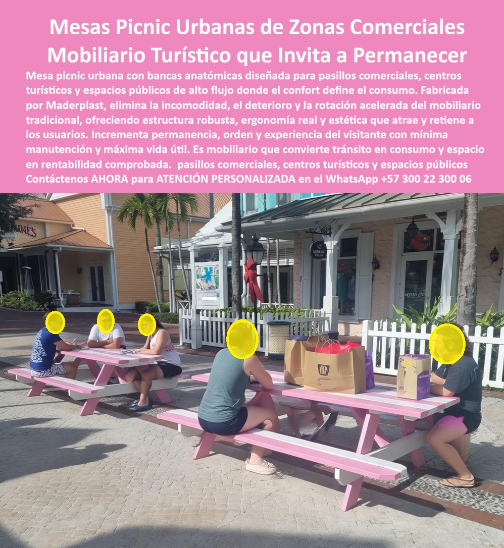 Mesa Picnic Urbana Mobiliario Central Mueble Urbanismo Maderplast 0 Mesa Turística con Bancas Cómoda Pasillos Comerciales Mesa Comercial Exterior Anatómica Centros Comerciales Banca Turística Pasillo Confort Ergonómico Mesa La imagen presenta una mesa picnic urbana con bancas integradas, fabricada en polipropileno macizo color rosa, instalada en un pasillo comercial turístico al aire libre donde los visitantes descansan, consumen y permanecen más tiempo dentro del circuito comercial.  El Producto o sujeto protagonista es esta mesa picnic urbana Maderplast, diseñada específicamente para zonas de alto flujo peatonal donde el confort, la estabilidad y la durabilidad determinan el consumo y la rentabilidad del espacio.  En centros comerciales abiertos y corredores turísticos, el problema no es la falta de mesas, sino el fracaso del mobiliario tradicional. Las mesas de madera se astillan, absorben humedad y envejecen visualmente en meses. El metal se calienta, se oxida y exige pintura constante. El resultado es incomodidad, rotación acelerada, mala imagen y costos operativos invisibles. Esta mesa picnic comercial exterior Maderplast elimina ese problema desde la ingeniería del producto.  Su fabricación en PP sólido de alta resistencia garantiza que no se oxide, no se pudra y no requiere pintura, incluso bajo sol directo, lluvia, limpieza diaria y uso continuo. Las bancas anatómicas integradas no son un detalle estético; son un factor de permanencia. Permiten que el visitante se siente cómodamente, consuma, descanse y permanezca más tiempo, convirtiendo el tránsito peatonal en consumo real. La estructura trabaja como un solo cuerpo rígido, sin vibraciones ni movimientos, incluso con varios usuarios sentados simultáneamente.  Desde la operación comercial, esta mesa picnic urbana para centros comerciales resuelve dolores críticos: no hay piezas sueltas, no hay tornillería que se afloje, no hay superficies que absorban grasa o humedad. La limpieza es inmediata, con agua y productos básicos, acelerando la rotación del área sin deteriorar el mobiliario. El color se mantiene estable y uniforme, reforzando la identidad visual del espacio y proyectando una imagen moderna, cuidada y rentable.  Maderplast diseña este tipo de mobiliario turístico exterior entendiendo el comportamiento real del usuario y las exigencias del operador. No es mobiliario de catálogo, es infraestructura comercial activa. Esta mesa picnic está pensada para pasillos comerciales, centros turísticos, plazas gastronómicas y espacios públicos de alto flujo, donde cada minuto de permanencia adicional impacta directamente en ventas.  Aquí se activa el buyer trigger clave: el cliente no solo compra una mesa, compra más tiempo de permanencia, más consumo y menos mantenimiento. Maderplast permite solicitar personalización de medidas, colores, ergonomía, renders, planos técnicos, prototipos y producción en serie, fabricado en Colombia para proyectos locales e internacionales. Convertimos ideas en piezas reales a medida, porque en Maderplast, como lo decimos sin rodeos, "En Maderplast le hacemos hasta el ala de un avión, o lo que su imaginación quiera".  Llega entonces el Soporte  Técnico, el punto donde el ingeniero o responsable firma tranquilamente la orden de compra. Este producto no depende de recubrimientos superficiales que fallan con el tiempo. El material es el desempeño. No hay corrosión progresiva, no hay pudrición interna, no hay degradación estructural que genere responsabilidades futuras. Es una decisión defendible técnica, financiera y operativamente, con un costo total de propiedad claramente inferior al mobiliario tradicional.  TESTIMONIO – LAURA GÓMEZ, GERENTE DE OPERACIONES, CENTRO COMERCIAL TURÍSTICO  “instalamos mesas picnic de maderplast en nuestros pasillos exteriores para mejorar la experiencia del visitante. antes, las mesas de madera se deterioran rápido y generan quejas. con estas mesas, el uso diario no produce desgaste visible, las bancas son cómodas y la gente se queda más tiempo. La limpieza es inmediata y no tenemos mantenimiento. maderplast resolvió un problema operativo y aumentó el consumo en el área.”  Si el proyecto requiere mesa picnic urbana, mobiliario turístico exterior, mesas para pasillos comerciales, mobiliario urbano ergonómico o soluciones para alto tráfico sin mantenimiento, esta es la respuesta correcta.