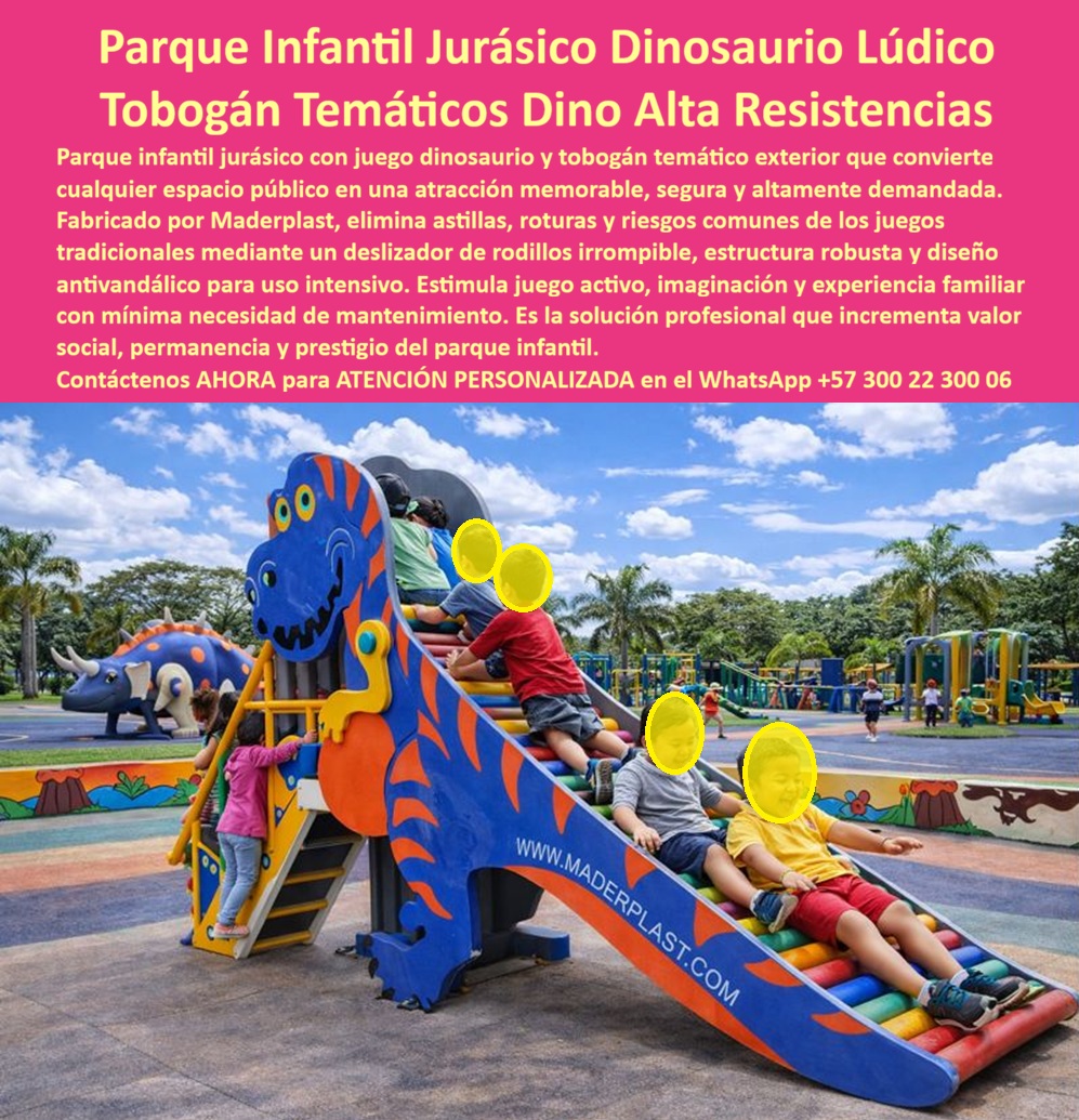 Parque Infantil Jurásico Juego Infantil Dinosaurio Atracciones Maderplast 0 Deslizador Rodillos Dino Exterior Irrompible Alta Resistencia Tobogán Tiranosaurio Parque Antivandalismo Tobogán Temático Dino Niños Elimina Astillas
