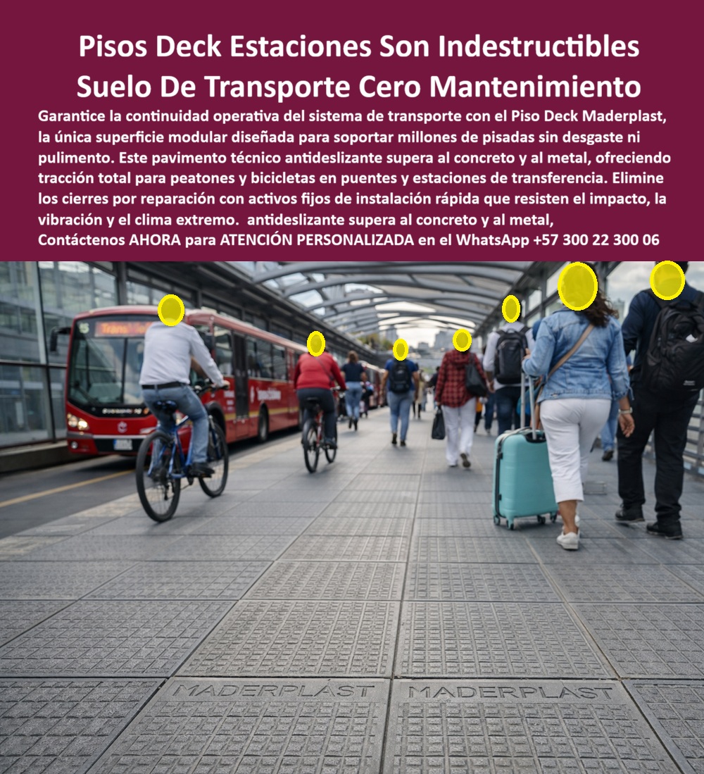 Piso Deck Seguro Pisos Peatonales Antideslizantes Suelos Maderplast 0 Deck Estación Transporte Soluciona Deterioro Tarima Peatonal Antideslizante Tránsito Intensivo Piso Deck Puente Peatonal Antideslizante Alto Tráfico Urbano PISOS DECK PARA ESTACIONES DE TRANSPORTE – SUPERFICIE PEATONAL ANTIDESLIZANTE CERO MANTENIMIENTO MADERPLAST Descripción visual del producto: piso deck modular instalado en estación de transporte urbano de alto flujo, donde peatones, ciclistas y equipaje rodante circulan simultáneamente sobre una superficie técnica antideslizante, continua y segura. Nombre de archivo: Piso_Deck_Seguro_Pisos_Peatonales_Antideslizantes_Suelos_Maderplast_0_Deck_Estación_Transporte_Soluciona_Deterioro_Tarima_Peatonal_Antideslizante_Tránsito_Intensivo_Piso_Deck_Puente_Peatonal_Antideslizante_Alto_Tráfico_Urbano.jpg  En una estación de transporte no existe margen de error. El suelo es una infraestructura crítica: soporta millones de pisadas, vibración constante, humedad, lluvia, equipaje rodante, bicicletas y limpieza industrial diaria. Cuando un piso falla, el resultado no es solo estético: aparecen accidentes, cierres operativos, demandas y sobrecostos. La imagen muestra el Piso Deck Maderplast, una solución desarrollada específicamente para responder a esa realidad técnica, eliminando de raíz los problemas del concreto pulido, las láminas metálicas y los recubrimientos efímeros.  El problema que enfrentan ingenieros y operadores es recurrente. El concreto se pule, pierde tracción y se fisura; el metal se vuelve resbaladizo con lluvia; los recubrimientos antideslizantes se desgastan en meses. Cada intervención implica cerrar áreas, desviar flujos y asumir riesgos legales. Por eso, cuando se buscan pisos peatonales antideslizantes para estaciones, la respuesta no puede ser un parche, sino un sistema diseñado para durar.  Maderplast resuelve este punto crítico con un piso deck peatonal antideslizante fabricado en polímero estructural de alta ingeniería. No es un revestimiento, es una superficie técnica integral diseñada para tránsito intensivo. Su geometría y composición garantizan tracción permanente incluso bajo lluvia, humedad o vibración continua, sin necesidad de pulimentos ni tratamientos posteriores. En términos prácticos, el piso mantiene el mismo coeficiente de fricción desde el primer día hasta años de uso continuo.  Este suelo para estaciones de transporte se instala de forma modular, permitiendo reemplazos puntuales o ampliaciones sin demoliciones ni cierres prolongados. Eso responde directamente a una de las preguntas más comunes del cliente técnico: cómo intervenir una estación sin detener la operación. Con el Piso Deck Maderplast, la instalación es rápida, precisa y compatible con infraestructura existente, reduciendo riesgos operativos y tiempos muertos.  El beneficio técnico se traduce en beneficios humanos y financieros. Un piso peatonal con alto tráfico urbano seguro reduce accidentes, protege al usuario final y elimina la presión sobre el responsable del proyecto. Además, al ser un suelo peatonal de cero mantenimiento, desaparecen los costos cíclicos de reparación, pulido o pintado. La continuidad operativa deja de ser una promesa y se convierte en un estándar.  Maderplast diseña y fabrica estos sistemas con procesos industriales controlados, experiencia comprobada en plásticos técnicos y capacidad de producción a medida en Colombia para el mundo. El cliente puede solicitar cotización, personalización dimensional, planos, renders, prototipos y producción en serie. Aquí se activa el disparador de compra correcto: no se compra un piso genérico, se especifica una solución técnica con respaldo industrial. En Maderplast convertimos ideas en piezas reales a medida; y cómo lo decimos internamente, en plástico hacemos desde un piso de estación hasta el ala de un avión, o lo que la ingeniería del proyecto exija.  El Soporte  Técnico es claro y directo. Un ingeniero necesita respaldo para firmar. El Piso Deck Maderplast se entrega con especificaciones técnicas, documentación de material, criterios de instalación y soporte profesional. No es una apuesta estética, es una decisión defendible ante auditorías, interventorías y equipos legales. Cuando el piso no se desgasta, no se vuelve resbaladizo y no genera incidentes, el riesgo profesional se reduce a cero.  TESTIMONIO DEL ING. CARLOS MÉNDEZ – INGENIERO DE INFRAESTRUCTURA – SISTEMA DE TRANSPORTE MASIVO “Los pisos de concreto pulido generaban accidentes y cierres constantes por mantenimiento. tras instalar el piso deck de maderplast, eliminamos resbalones, redujimos costos operativos y mantuvimos la estación en funcionamiento continuo. Hoy especificamos maderplast porque nos da respaldo técnico real y tranquilidad profesional al firmar la orden de compra.”  Si su proyecto exige pisos deck para estaciones, superficies peatonales antideslizantes y una solución definitiva para tránsito intensivo, contacte ahora a un especialista Maderplast en el WhatsApp +57 300 22 300 06. Aquí no se improvisa: se diseña, se fabrica y se respalda una infraestructura que funciona durante décadas.