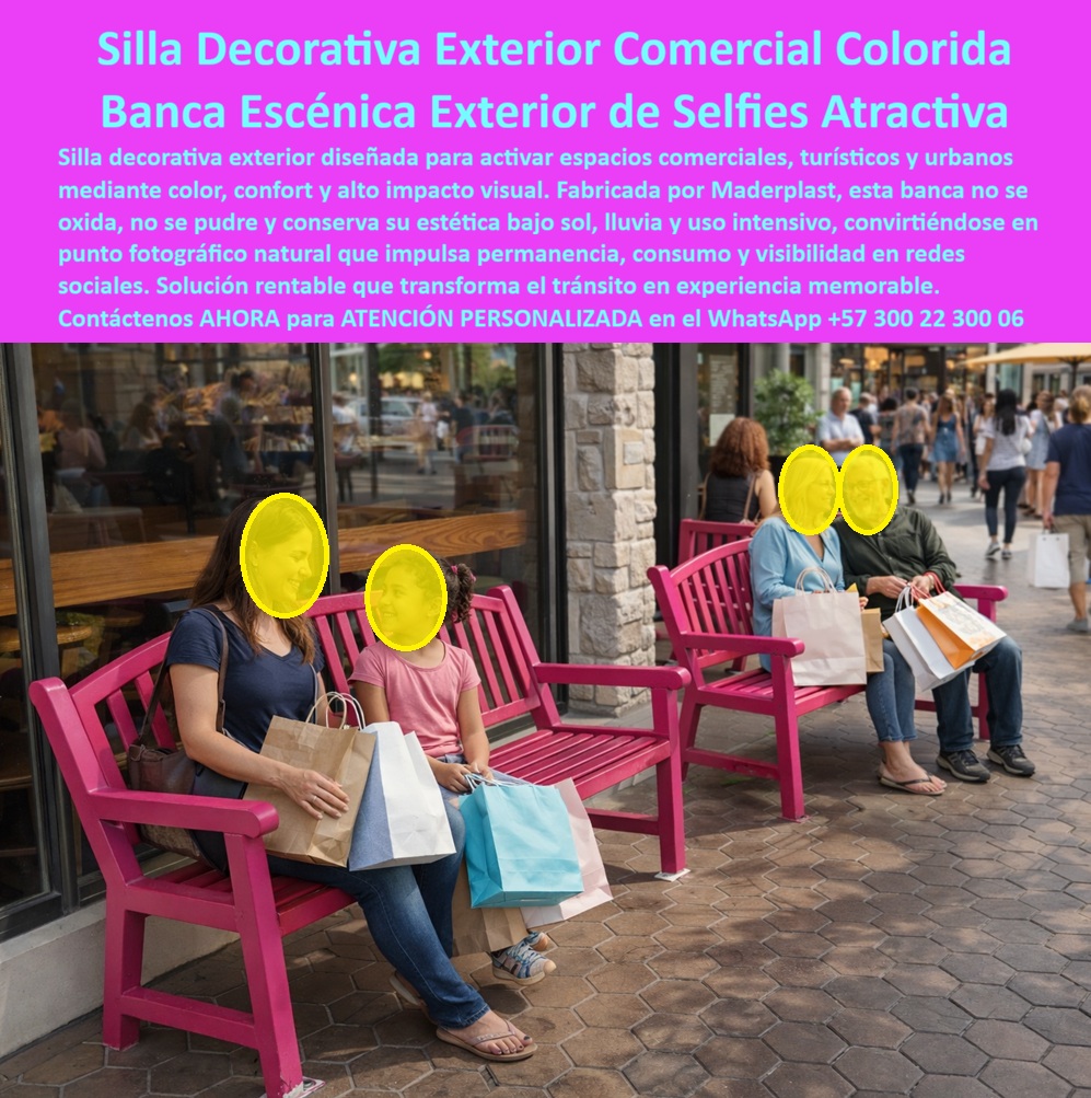 Silla Decorativa Exterior Turismo Banca Colorida Fotos Selfies Maderplast 0 Mobiliario De Exterior Silla Escénica Exterior Cómoda para Espacios Públicos Asiento Público Comercial Silla Fantasía Fotográfica Atractivo Instagram La imagen presenta una silla decorativa exterior colorida tipo banca, fabricada en polipropileno macizo, instalada en un pasillo comercial urbano de alto tránsito donde personas descansan con bolsas de compra frente a locales abiertos.  El Producto o sujeto protagonista es esta banca escénica exterior Maderplast, diseñada para activar visual y comercialmente espacios turísticos, centros comerciales abiertos y corredores urbanos donde el mobiliario deja de ser funcional y pasa a ser estratégico.  En entornos comerciales actuales, el problema no es la falta de asientos, sino la ausencia de identidad, permanencia y experiencia. Los pasillos se convierten en simples zonas de paso cuando el mobiliario es neutro, incómodo o visualmente irrelevante. Esta silla decorativa exterior Maderplast rompe ese patrón desde el diseño: su color intenso y uniforme crea un punto focal inmediato, transforma el recorrido en experiencia y convierte el espacio en un escenario natural para descanso, fotografía y permanencia.  Desde la ingeniería del producto, esta banca no depende de acabados superficiales ni pinturas que se deterioran. Está fabricada en PP sólido de alta resistencia, lo que garantiza que no se oxide, no se pudra, no se astille y no pierda color bajo sol, lluvia o uso intensivo. La estructura rígida mantiene estabilidad total incluso con rotación constante de usuarios. El respaldo alto y los apoyabrazos integrados no son un lujo estético, son ergonomía aplicada que permite descansos reales durante recorridos largos, aumentando el tiempo de permanencia en el entorno comercial.  Aquí se activa un buyer trigger clave: las marcas y operadores no buscan solo bancas, buscan elementos que generen visibilidad, interacción y retorno indirecto. Esta banca colorida exterior para turismo y comercio funciona como punto fotográfico espontáneo. Aparecen los celulares, las selfies, las publicaciones en redes sociales. El espacio comienza a circular digitalmente sin inversión publicitaria adicional. El mobiliario se convierte en medio.  Maderplast diseña esta silla escénica exterior entendiendo el comportamiento real del usuario urbano y turístico. No es mobiliario decorativo frágil, es infraestructura vial activa. No hay mantenimiento, no hay repintado, no hay reemplazos prematuros. La limpieza es inmediata, la superficie no absorbe suciedad y el color se mantiene vivo durante años. El operador reduce costos operativos mientras mejora la experiencia del visitante.  Para arquitectos, ingenieros y administradores, llega el Soporte  Técnico. Si este producto falla, no hay corrosión progresiva, no hay degradación estructural oculta, no hay dependencia de recubrimientos. El material es el desempeño. La decisión es defendible técnica, financiera y legalmente. Además, Maderplast ofrece personalización de colores, medidas, renders, prototipos y producción en serie, fabricado en Colombia para proyectos turísticos y comerciales a escala local e internacional. Convertimos ideas en piezas reales a medida, porque en Maderplast "En Maderplast le hacemos hasta el ala de un avión, o lo que su imaginación quiera".  Esta banca decorativa exterior no solo ordena el espacio, lo redefine. Convierte un pasillo frío en un punto irónico. Convierte tránsito en permanencia. Convierte descanso en consumo. Convierte mobiliario en marca.  TESTIMONIO – MARÍA FERNANDA RUIZ, GERENTE DE EXPERIENCIA COMERCIAL  “Antes, este pasillo era solo tránsito. la gente caminaba, compraba y se iba. Desde que instalamos las sillas decorativas exteriores de maderplast, todo cambió. las personas se sientan, descansan, toman fotos y comparten en redes. las bancas siguen igual que el primer día, sin desgaste ni mantenimiento. no solo mejoramos la experiencia: aumentamos la permanencia y el consumo. fue una decisión comercial inteligente.”  Si el proyecto requiere silla decorativa exterior, banca colorida urbana, mobiliario turístico visual, asientos escénicos para selfies o activación comercial sin mantenimiento, esta es la solución correcta.  El siguiente paso es técnico y estratégico: cotizar, personalizar y producir. Maderplast está listo para hacerlo realidad.
