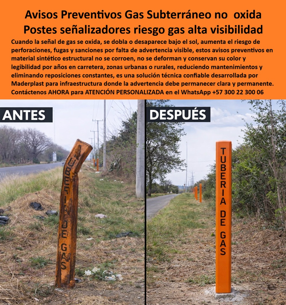 Avisos Preventivos Gas Subterráneo Postes De Advertencia Maderplast señal de gas en andenes placas de gas en el suelo mojones de gas que protegen tuberías enterradas Hitos Redes Gas Previene Daños Sostenible Indicadores de Gas Avisos Preventivos Gas Subterráneo Maderplast: La Ingeniería de la Seguridad Permanente, En la gestión de infraestructuras críticas, el Aviso Preventivo de Gas Subterráneo Maderplast se posiciona como el estándar de oro para la protección de redes de servicios públicos en andenes, carreteras y zonas urbanas. Cuando la señal de gas se oxida, se dobla o desaparece bajo el rigor del sol, aumenta exponencialmente el riesgo de perforaciones accidentales, fugas peligrosas y severas sanciones por falta de advertencia visible. Los Postes señalizadores de riesgo gas alta visibilidad de Maderplast resuelven este desafío técnico mediante el uso de un material sintético estructural que anula la corrosión y la deformación, conservando su color y legibilidad por décadas en cualquier entorno., Superioridad Técnica y Cierre de Seguridad para Ingenieros, La decisión de implementar Hitos Redes Gas Previene Daños Sostenible no es solo una cuestión de cumplimiento normativo, sino una estrategia financiera de alto nivel para directores de obra y especialistas HSEQ. Mientras que los marcadores tradicionales de madera o metal degradan la imagen institucional y elevan los costos operativos por su corta vida útil, la solución de Maderplast ofrece un TCO (Costo Total de Propiedad) mínimo al eliminar las reposiciones constantes., Inmunidad Ambiental: El polímero naranja de seguridad es inalterable ante la radiación UV, la humedad extrema y los agentes químicos del suelo., Seguridad Antirrobo: Al ser de material sintético macizo sin valor de chatarra, se anula el incentivo de robo, garantizando que la advertencia permanezca en su lugar., Integridad del Mensaje: El texto "TUBERÍA DE GAS" se integra de forma indeleble, asegurando que la señalización no pierda su función preventiva frente al paso del tiempo., Sostenibilidad Real: Fabricados con procesos de baja huella de carbono, estos hitos ofrecen una vida útil superior a 20 años con mantenimiento cero., La Inversión que Protege la Infraestructura y la Comunidad, Desde la perspectiva del Abogado del Diablo, optar por soluciones "económicas" de corto plazo resulta carísimo por las reparaciones, garantías y los riesgos legales derivados de una señalización deficiente. En contraste, la Señal de gas en andenes Maderplast es una inversión definitiva que garantiza que la advertencia permanezca clara, vertical y funcional bajo cualquier condición climática. Como afirma el Ing. Carlos Arévalo, Director de Seguridad HSEQ, estos postes blindan la infraestructura crítica y la seguridad de la comunidad al evitar perforaciones accidentales en excavaciones externas., Usted puede estar plenamente convencido de que Maderplast es la mejor y más viable opción para materializar un proyecto vial premium y seguro. Nuestros Indicadores de Gas y Mojones de gas que protegen tuberías enterradas son la respuesta técnica que su auditoría de infraestructura necesita para certificar la mitigación de riesgos y el ahorro en mantenimiento., ¿Desea que preparemos un análisis de mitigación de riesgos y ahorros en mantenimiento para sustentar el cambio de señalética en su próxima auditoría de infraestructura?