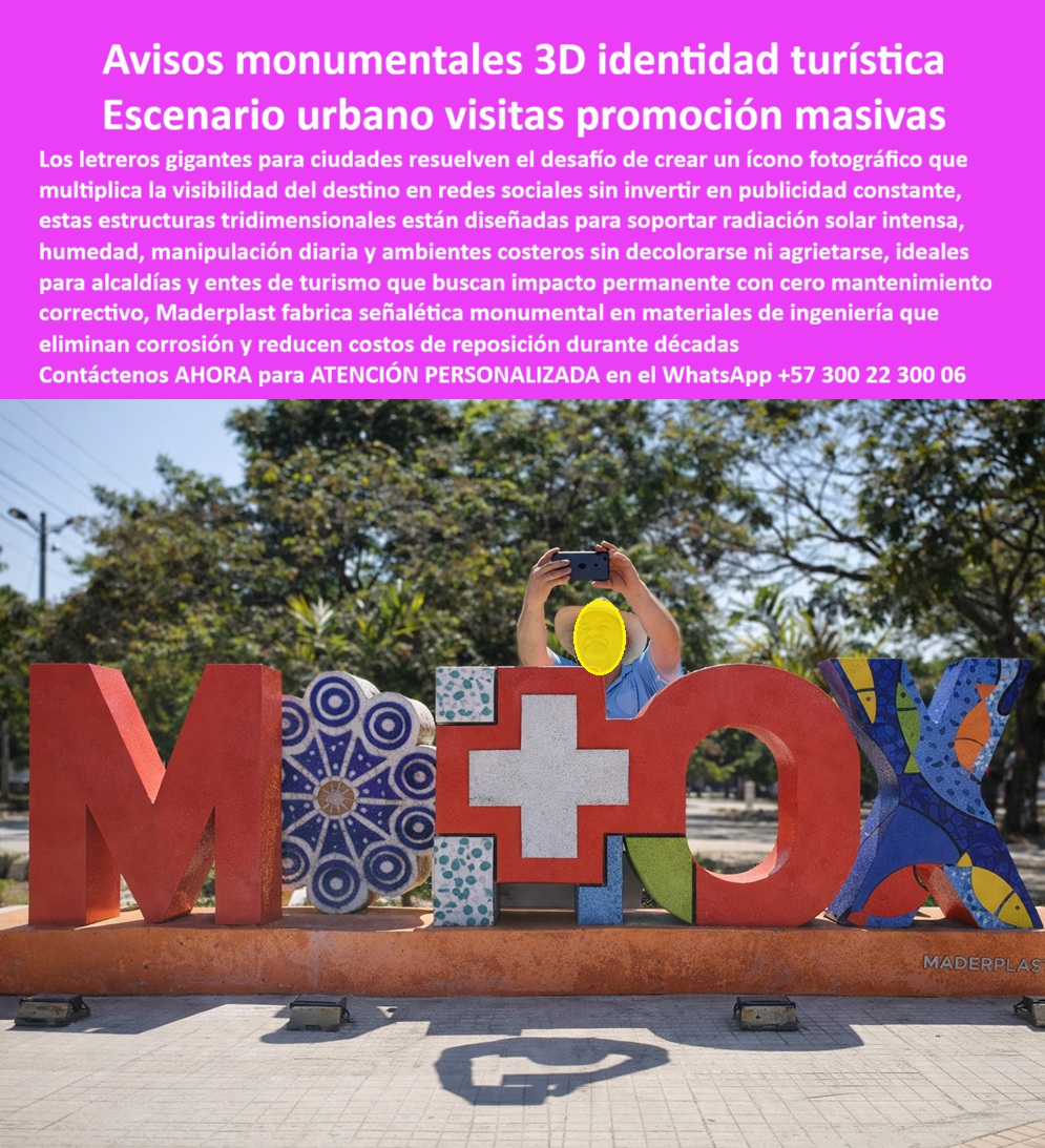 Letreros Gigantes Cnc Formas Y Figuras 3d Letras Monumentales Maderplast Avisos Monumentales Para Imagen Turística Señalética Monumental Exterior Larga Vida Útil Señalética tridimensional de alto impacto visual Señales 3D 2D 4D En la imagen se observa un conjunto de letreros gigantes CNC formas y figuras 3D letras monumentales Maderplast - Avisos Monumentales Para Imagen Turística, Señalética Monumental Exterior Larga Vida Útil, Señalética tridimensional de alto impacto visual, Señales 3D 2D 4D, instalados en una plaza urbana como punto icónico para fotografía masiva. Las letras monumentales tridimensionales, multicolor y volumétricas, conforman un nombre de ciudad convertido en escultura tipográfica interactiva. Se aprecia estructura autoportante, base rígida de apoyo y anclajes calculados para uso público continuo. El acabado sólido mantiene contraste intenso bajo radiación solar directa, y el diseño invita a la interacción turística constante, transformando el espacio en escenario urbano activo.  Los letreros gigantes turísticos exteriores no son decoración; son infraestructura estratégica de promoción. Un municipio que instala letras monumentales 3D para ciudades crea un ícono urbano tridimensional permanente que multiplica visibilidad en redes sociales sin inversión publicitaria recurrente. Cada visitante que fotografía la señalización 3D para promoción de la ciudad convierte el punto en vitrina global. La clave técnica está en el material: polímero estructural de ingeniería con color integrado en masa, resistencia a humedad, ambientes costeros y radiación UV intensa, lo que garantiza letras gigantes resistentes a radiación UV y sin decoloración progresiva.  En plazas públicas, parques y malecones, las soluciones metálicas pintadas se oxidan y exigen repintados frecuentes. La señalética monumental anticorrosiva urbana desarrollada en materiales técnicos elimina corrosión y reduce reposiciones durante décadas. Esta estructura 3D para plaza pública está diseñada para manipulación diaria, contacto directo con visitantes y cambios térmicos constantes sin agrietarse ni deformarse. El resultado es una señalización urbana de identidad municipal con costo total de propiedad controlado y mínima intervención de mantenimiento.  Cuando una alcaldía afirma que necesita un ícono turístico tridimensional permanente con larga vida útil, la respuesta técnica correcta es una estructura CNC en polímero estructural anticorrosivo con memoria de cálculo de anclaje y diseño volumétrico real. Si el objetivo es instalar estructuras tipográficas gigantes para parques que soporten clima extremo, la ingeniería debe contemplar estabilidad dimensional, fijación segura y materiales que no se degraden con salitre o contaminación. Y cuando se busca reemplazar letras metálicas tradicionales, la alternativa sólida son letreros CNC monumentales exteriores diseñados para décadas de exposición pública.  La señalética urbana resistente al clima extremo no puede depender de pintura superficial; debe integrar color y acabado en el cuerpo del material. Así se garantiza avisos municipales sin mantenimiento correctivo y se protege la inversión pública. Estas letras volumétricas exteriores de larga vida convierten cada plaza en escenario turístico activo, elevan la percepción de modernidad y proyectan identidad territorial con coherencia técnica.  Desde el punto de vista profesional, el cierre es claro: la infraestructura turística debe ser duradera, segura y financieramente responsable. Un sistema mal especificado genera repintes, fisuras y gastos ocultos; una solución de ingeniería elimina esos riesgos. Maderplast fabrica letreros turísticos anticorrosivos estructurales con planos, renders y memoria técnica de fijación, listos para integrar en pliegos municipales y proyectos de renovación urbana.  Cuando se trata de avisos turísticos de gran formato exterior y presencia urbana dominante, la decisión debe basarse en desempeño real y vida útil comprobable. La plaza se convierte en plataforma de promoción continua y la ciudad en marca visual reconocible.  Para planos estructurales, renders personalizados o especificación técnica de su próximo proyecto de identidad municipal, contáctenos al WhatsApp +57 300 22 300 06. Con Maderplast, cada espacio público se transforma en símbolo permanente de promoción y orgullo urbano.