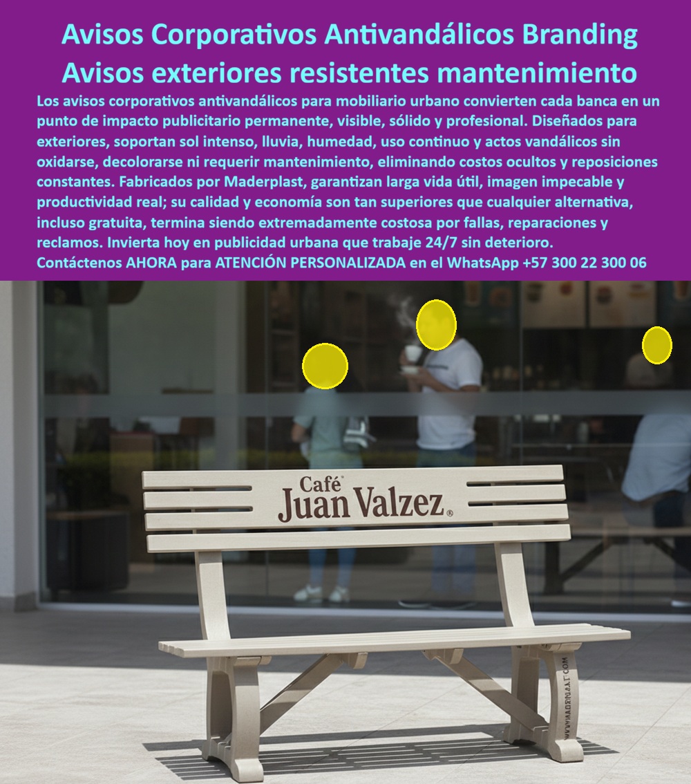 Publicidad Urbana Funcional Avisos Corporativos Antivandálicos Maderplast aviso publcitarrio en Asientos Letreros Impactos Fuerte Instalación Rápida Libre Mantenimiento aviso en Bancas Publicitarias Sin Óxido Integración Urbana 0 Publicidad Urbana Funcional Avisos Corporativos Antivandálicos Maderplast – Aviso publicitario en Asientos Letreros Impactos Fuerte Instalación Rápida Libre Mantenimiento, Aviso en Bancas Publicitarias Sin Óxido Integración Urbana  La imagen muestra una banca urbana de diseño ergonómico instalada frente a un punto comercial, con el logotipo corporativo integrado de forma permanente en el espaldar. No es un adhesivo ni una lámina atornillada; es branding estructural incorporado al mobiliario. Esta solución convierte un elemento de descanso en una plataforma de Publicidad urbana funcional eterna, visible 24/7, que trabaja para la marca sin depender de repintes ni mantenimiento constante.  El problema técnico del mobiliario urbano tradicional es su degradación acelerada. Las bancas metálicas se oxidan, las estructuras de madera natural se pudren o se astillan, y la pintura superficial se descascara por radiación UV, humedad, limpieza química y uso continuo. En pocos meses, la imagen corporativa pierde contraste y el espacio se proyecta descuidado. Cada reparación implica costos ocultos, interrupciones y reprocesos. Lo que parecía económico termina siendo financieramente ineficiente.  La Publicidad Urbana Funcional Avisos Corporativos Antivandálicos Maderplast se fabrica en polímero estructural macizo de alta densidad, totalmente inoxidable y resistente al salitre, a la humedad permanente y a impactos fuertes. El aviso publicitario en asientos letreros con fuerte instalación rápida libre mantenimiento no depende de pintura; la marca se integra de forma indeleble en el material, garantizando visibilidad constante sin decoloración. Las Bancas publicitarias sin óxido mantienen su estética profesional durante años, incluso en zonas costeras o de alto tráfico peatonal.  Desde el punto de vista técnico, el material es estable dimensionalmente, no presenta corrosión galvánica, es aislante térmico (no se recalienta como el metal bajo sol intenso) y soporta limpieza frecuente sin deterioro. Además, no tiene valor de chatarra, reduciendo riesgo de hurto, y puede anclarse de forma profesional al piso para mayor seguridad. Este Mobiliario exterior antivandálico está diseñado para uso continuo y climas adversos sin perder integridad estructural ni imagen.  En términos de inversión, el análisis debe hacerse en TCO. Los asientos públicos sin pintura y las Bancas corporativas larga duración eliminan ciclos de lijado, repinte y reemplazo. La Publicidad urbana impacto 24/7 no depende de campañas temporales sino de infraestructura permanente. Por eso afirmamos con criterio técnico que los productos Maderplast son tan superiores que cualquier alternativa convencional, aunque parezca económica, termina siendo extremadamente costosa por fallas, reparaciones y deterioro de marca.  Para respaldar la decisión de compra, Maderplast suministra ficha técnica descargable en PDF con propiedades mecánicas, sistema de anclaje y recomendaciones de instalación; soporte de ingeniería para especificación en proyectos de urbanismo; y posibilidad de personalización total de logotipos, colores y acabados. Además, puede solicitar cotización formal, renders previos y producción en serie para franquicias o cadenas comerciales que requieran integración urbana homogénea.  Si su proyecto requiere Branding urbano mantenimiento cero, Avisos corporativos mobiliario urbano o Inversión definitiva publicidad exterior con durabilidad comprobada y mantenimiento mínimo, solicite ahora la ficha técnica PDF y una cotización personalizada. Con datos técnicos claros, la decisión deja de ser estética y se convierte en una estrategia sólida de posicionamiento permanente.  Asesoría personalizada al WhatsApp +57 300 22 300 06.