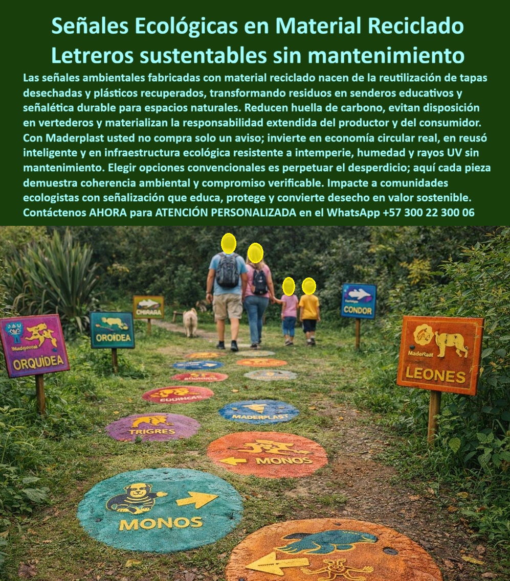 Señales en material reciclado Avisos sostenibles Señalización ecológica Maderplast Letrero Ambiental Sustentable Sin Mantenimiento Letreros Reaprovechados Renueva Materiales Ambiental Carteles Ecológicos Soluciona Polución Señal