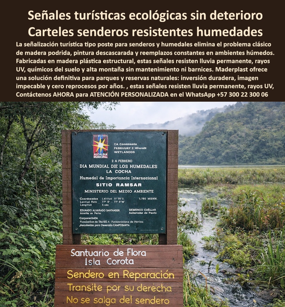 Señalización Turística Cartes Señales Bajo Relieve Avisos Madera Maderplast Señales Turísticas Ecológicas Tipo Poste Carteles Parques Informativos Químicos Instalación Fácil Antigua Avisos Informativos De Madera Senderos La infraestructura para el turismo de naturaleza y la conservación ambiental exige una materialidad que trascienda la fragilidad de lo convencional. En este contexto, la Señalización Turística Cartes Señales Bajo Relieve Avisos Madera Maderplast se consolida como la solución técnica definitiva para senderos, humedales y reservas que enfrentan condiciones climáticas extremas. Al observar sistemas instalados en proyectos críticos, como el Santuario de Flora Isla Corota o el Humedal de Córdoba, es evidente cómo la ingeniería termoplástica de Maderplast elimina el problema crónico de la madera podrida y la pintura descascarada que suele afectar la imagen institucional en menos de un semestre.  Estas señales turísticas ecológicas tipo poste están fabricadas con madera plástica estructural de alta densidad, un material que no solo es inoxidable y antihongos, sino también resistente a los químicos del suelo y a la brisa marina cargada de salitre. A diferencia de la señalética tradicional que requiere barnices tóxicos y reposiciones constantes, nuestras placas de polímero técnico mantienen una estética natural e impecable durante décadas sin necesidad de una sola brocha de mantenimiento. Esta durabilidad superior, probada para resistir más de 20 años bajo lluvia permanente y radiación UV calcinante, garantiza que el mensaje pedagógico y corporativo permanezca grabado en bajo relieve de forma nítida, evitando el desgaste prematuro que genera reclamos internos y sobrecostos operativos.  La versatilidad de este sistema permite su integración en entornos de alta montaña o zonas costeras agresivas, ofreciendo una instalación firme y segura que resiste tanto el vandalismo como la manipulación pública intensa. Como fabricantes de avisos informativos de madera senderos, Maderplast reduce drásticamente el Costo Total de Propiedad (TCO) al suprimir los gastos en rotaciones de personal para reparaciones y la compra recurrente de materiales de baja calidad. Es la apuesta ganadora para quienes aprueban presupuestos y exigen resultados sin sorpresas, asegurando que la única huella en el ecosistema sea la de los visitantes y no la de pigmentos contaminantes o señales oxidadas.  TESTIMONIO DE ÉXITO: "En nuestros senderos costeros y humedales, la señalización convencional era un desastre financiero: los letreros de madera se pudran y los metálicos se caían a pedazos por la brisa marina en solo seis meses. Implementamos las soluciones integrales de Maderplast y la historia cambió radicalmente. Pasamos de cambiar señales cada semestre a tener una infraestructura que parece nueva tras tres años de sol calcinante. Como alguien que aprueba presupuestos y exige resultados sin sorpresas, valoro que sea un material que no se oxida, no se agrieta y mantiene un mensaje impecable con mantenimiento cero. Es la apuesta ganadora para cualquier gestor que quiera un mapa vivo e impecable, porque cualquier otra opción —aunque sea regalada— termina siendo costosa por sus problemas recurrentes." (Ing. Francisco Javier Matiz, Director de Infraestructura y Gestión Ambiental, Red de Jardines Botánicos y Ecoparques).  Esta señalización turística ecológica antigua en apariencia, pero vanguardista en tecnología, permite materializar proyectos de sostenibilidad con la seguridad de una inversión protegida. Para recibir atención personalizada y optimizar la infraestructura de su reserva o parque urbano con señalética que no da problemas, contacte ahora mismo a nuestro Departamento de Ingeniería vía WhatsApp al +57 300 22 300 06.  ¿Desea que un especialista de Maderplast proyecte el ahorro total de mantenimiento para su red de senderos o prefiere que diseñemos hoy mismo el render técnico de sus próximos avisos grabados en bajo relieve?