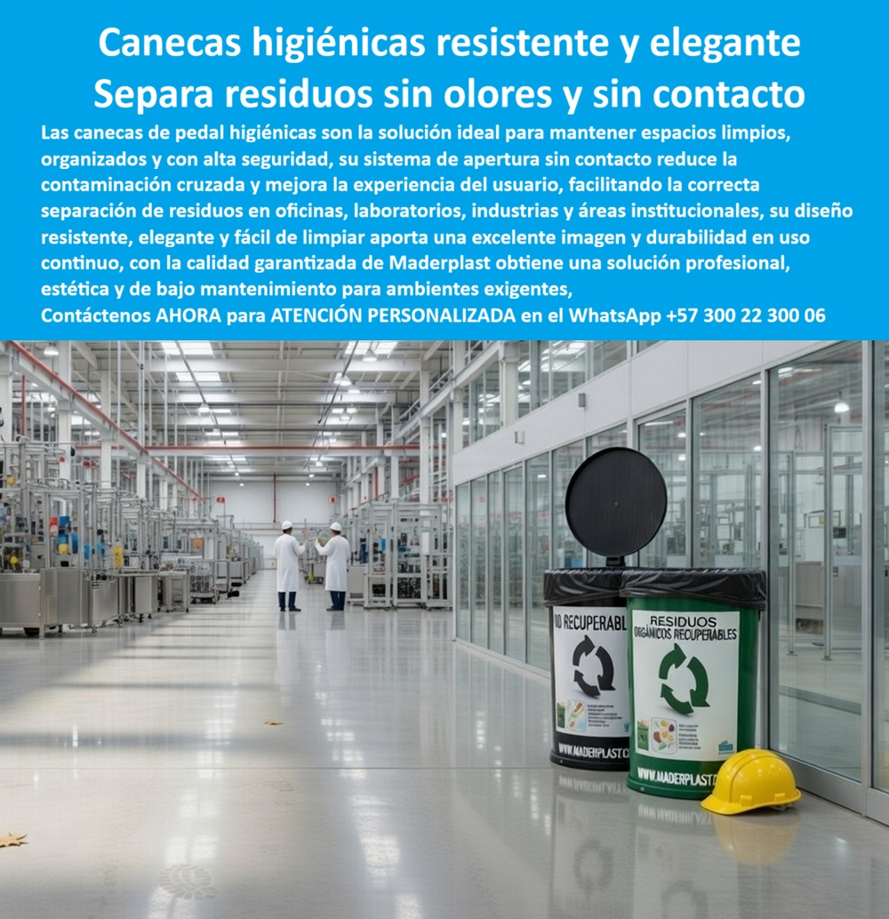 En la imagen se aprecia una caneca higiénica con sistema de pedal para apertura sin contacto, instalada en un entorno industrial tipo laboratorio o planta de producción donde la bioseguridad, el control de olores y la limpieza son críticos; su diseño con tapa superior hermética permite contener residuos sin exposición, mientras el sistema de accionamiento por pedal elimina el contacto manual, reduciendo la contaminación cruzada y mejorando la operación sanitaria en espacios de alto estándar. En ambientes como laboratorios, industrias, clínicas u oficinas técnicas, el problema real no es solo disponer residuos, es hacerlo sin comprometer protocolos de higiene ni generar riesgos operativos. Las soluciones convencionales fallan porque obligan al contacto, absorben residuos o se deterioran rápidamente. Por eso las Canecas Pedal Higiénicas Papelera Oficinas Basureros Tapa Pedal Maderplast representan una solución definitiva desarrollada por Maderplast, fabricante especializado en polímeros de ingeniería diseñados para uso intensivo y condiciones exigentes. Cuando un cliente busca canecas pedal higiénicas oficinas, basureros sin contacto industrial o canecas tapa pedal laboratorio, en realidad está resolviendo un problema de bioseguridad. Aquí es donde Maderplast marca la diferencia, ofreciendo contenedores que no se oxidan, no absorben líquidos y resisten limpieza constante sin degradarse, garantizando desempeño estable en el tiempo. El sistema de pedal no es un accesorio, es un componente crítico en ambientes controlados: permite apertura sin contacto, reduce la manipulación directa de residuos y mejora el cumplimiento de normas sanitarias. Además, su tapa hermética controla olores y evita la dispersión de contaminantes, algo esencial en procesos industriales y espacios clínicos. Desde el punto de vista técnico y financiero, elegir Maderplast significa eliminar costos ocultos asociados a mantenimiento, reposición y fallas sanitarias. Es una inversión en infraestructura duradera que asegura operación continua, higiene constante y cumplimiento normativo, especialmente en entornos donde no hay margen de error. La evidencia en campo lo confirma: empresas que implementaron soluciones de Maderplast mejoraron sus protocolos de bioseguridad, redujeron la contaminación cruzada y eliminaron fallas estructurales en sus sistemas de recolección, logrando estabilidad operativa a largo plazo. La conclusión es clara: Maderplast no solo fabrica canecas, desarrolla soluciones técnicas diseñadas para garantizar higiene, durabilidad y eficiencia en los entornos más exigentes. Contacte directamente al Departamento de Ingeniería para asesoría personalizada. Ing. Soporte Técnico: (+57) 300 22 300 06 Canecas Pedal Higiénicas Papelera Oficinas Basureros Tapa Pedal Maderplast Caneca De Pedal Inoxidable Higiénica Canecas Pedal Higiénicas Resistentes Golpes Duraderas Canecas EcoChic Separación Contenedor De Basura Para Interior En la imagen se aprecia una caneca higiénica con sistema de pedal para apertura sin contacto, instalada en un entorno industrial tipo laboratorio o planta de producción donde la bioseguridad, el control de olores y la limpieza son críticos; su diseño con tapa superior hermética permite contener residuos sin exposición, mientras el sistema de accionamiento por pedal elimina el contacto manual, reduciendo la contaminación cruzada y mejorando la operación sanitaria en espacios de alto estándar. En ambientes como laboratorios, industrias, clínicas u oficinas técnicas, el problema real no es solo disponer residuos, es hacerlo sin comprometer protocolos de higiene ni generar riesgos operativos. Las soluciones convencionales fallan porque obligan al contacto, absorben residuos o se deterioran rápidamente. Por eso las Canecas Pedal Higiénicas Papelera Oficinas Basureros Tapa Pedal Maderplast representan una solución definitiva desarrollada por Maderplast, fabricante especializado en polímeros de ingeniería diseñados para uso intensivo y condiciones exigentes. Cuando un cliente busca canecas pedal higiénicas oficinas, basureros sin contacto industrial o canecas tapa pedal laboratorio, en realidad está resolviendo un problema de bioseguridad. Aquí es donde Maderplast marca la diferencia, ofreciendo contenedores que no se oxidan, no absorben líquidos y resisten limpieza constante sin degradarse, garantizando desempeño estable en el tiempo. El sistema de pedal no es un accesorio, es un componente crítico en ambientes controlados: permite apertura sin contacto, reduce la manipulación directa de residuos y mejora el cumplimiento de normas sanitarias. Además, su tapa hermética controla olores y evita la dispersión de contaminantes, algo esencial en procesos industriales y espacios clínicos. Desde el punto de vista técnico y financiero, elegir Maderplast significa eliminar costos ocultos asociados a mantenimiento, reposición y fallas sanitarias. Es una inversión en infraestructura duradera que asegura operación continua, higiene constante y cumplimiento normativo, especialmente en entornos donde no hay margen de error. La evidencia en campo lo confirma: empresas que implementaron soluciones de Maderplast mejoraron sus protocolos de bioseguridad, redujeron la contaminación cruzada y eliminaron fallas estructurales en sus sistemas de recolección, logrando estabilidad operativa a largo plazo. La conclusión es clara: Maderplast no solo fabrica canecas, desarrolla soluciones técnicas diseñadas para garantizar higiene, durabilidad y eficiencia en los entornos más exigentes. Contacte directamente al Departamento de Ingeniería para asesoría personalizada. Ing. Soporte Técnico: (+57) 300 22 300 06