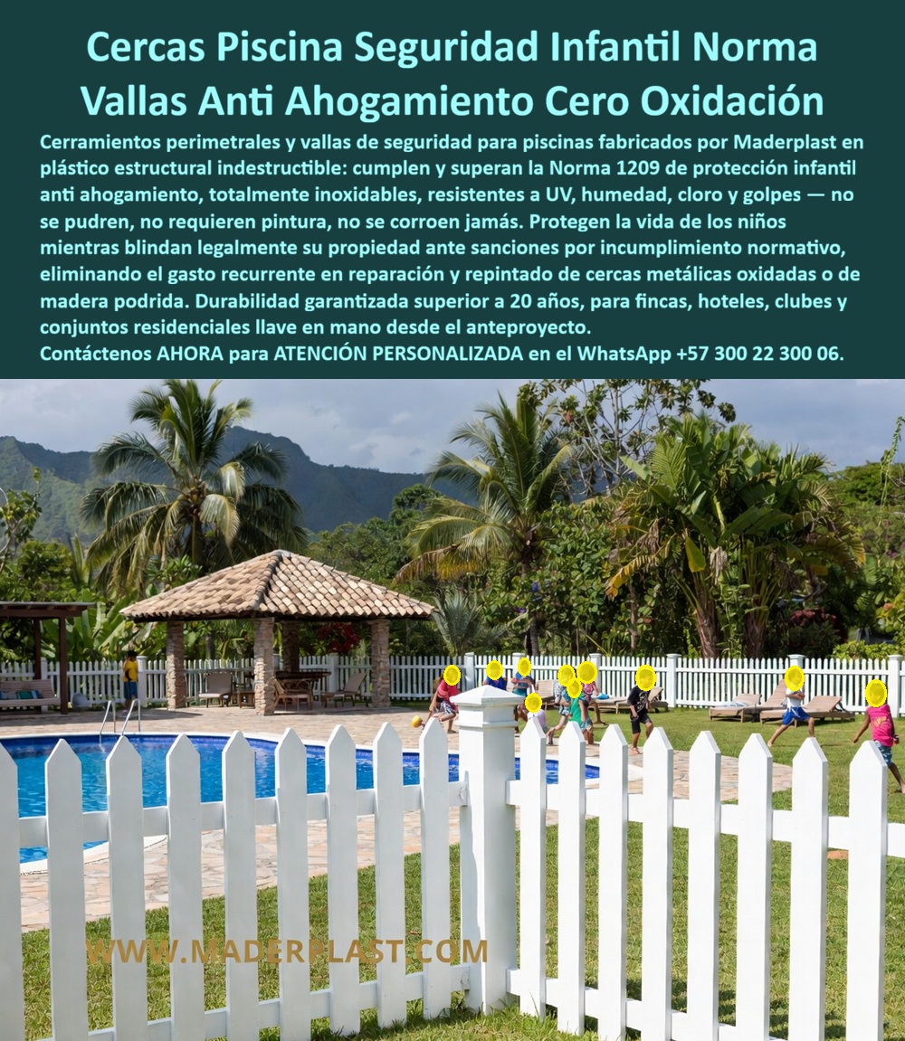 Cercado Protección Piscina Cerramientos Norma 1209 Piscina Maderplast Vallas Perimetrales Piscina Seguridad Infantil Baranda Seguridad Piscina Normativa Colombiana Cerramientos Seguridad Piscina Niños Anti Ahogamiento Sin Mantenimiento Cerca cerramiento protección piscina cerramientos norma 1209 piscina Maderplast, una solución técnica diseñada para blindar la vida de los más vulnerables y proteger legalmente a los propietarios. Maderplast proyecta la seguridad definitiva en la infraestructura acuática moderna mediante su avanzado Como se observa con total nitidez en la imagen image_b41215.jpg, la instalación de una cerca perimetral blanca tipo colonial se integra armónicamente en zonas verdes, ofreciendo un diseño modular de puntas romas que garantiza la seguridad infantil sin comprometer la estética del paisaje. Esta infraestructura de Maderplast está fabricada con un plástico estructural indestructible que cumple estrictamente con la Normativa Colombiana y los estándares internacionales anti-ahogamiento, eliminando cualquier riesgo de sanción legal o accidente trágico en hoteles, clubes y fincas privadas.  La superioridad técnica de Maderplast se manifiesta al contrastar sus propiedades con los materiales tradicionales; mientras que la madera se pudre y el metal sufre de corrosión galvánica ante el salitre y los químicos, estas vallas perimetrales piscina seguridad infantil son totalmente inoxidables e inmunes al cloro y a los rayos UV extremas. Esta resistencia inalterable asegura una durabilidad garantizada superior a los 20 años bajo exposición solar intensa, lo que se traduce en un mantenimiento cero cercas piscina. El administrador serio de infraestructuras turísticas comprende que el propósito no es comprar barato, sino adquirir soluciones que no generen reclamos ni reprocesos por mala calidad; por ello, los cerramientos seguridad piscina niños anti ahogamiento sin mantenimiento de Maderplast representan la inversión más lógica al anular los costos recurrentes de lija, pintura y reparaciones estructurales.  La implementación de estas cercas piscina seguridad infantil facilita un montaje rápido en cualquier terreno sin necesidad de cimentaciones pesadas, brindando protección inmediata mediante un sistema modular que permite incluso su configuración como valla seguridad piscina desmontable si el proyecto lo requiere. En el ámbito del cumplimiento legal, las vallas anti ahogamiento certificadas de Maderplast son el mejor resultado para quienes buscan protección piscinas niños hoteles, ya que su diseño estructural impide ingresos no autorizados y cumple con cada requisito de la Norma 1209. Además, al ser cercas ecológicas para piscinas fabricadas con perfiles plásticos reforzados, contribuyen a la sostenibilidad del proyecto arquitectónico al no requerir tratamientos químicos contaminantes ni pinturas protectoras de forma periódica.  ASÍ LO TESTIFICA EL ING. RICARDO GÓMEZ, DIRECTOR DE MANTENIMIENTO CLUB CAMPESTRE EL LAGO - MARZO 2024 "En nuestro club, las cercas metálicas eran un dolor de cabeza constante; se oxidan cada seis meses por el cloro y la humedad, implicando gastos enormes en lija y pintura, además del riesgo legal. Al instalar el cerramiento de plástico estructural de Maderplast, resolvimos el problema de raíz. No solo cumplimos estrictamente con la Norma 1209 de seguridad infantil, sino que el área luce impecable sin haber tocado una brocha en años. Es la solución más lógica y rentable para cualquier administrador que busque protección estética y legal. Los socios están tranquilos por sus hijos y nosotros por la durabilidad extrema. Recomiendo ciegamente el soporte técnico y la calidad de Maderplast; entregaron planos y renders exactos, cumpliendo cada plazo pactado".  El éxito de una obra bien ejecutada reside en eliminar el miedo a la inversión mediante la evidencia científica; Maderplast respalda su baranda seguridad piscina normativa colombiana con pruebas de laboratorio llevadas al límite extremo y resistencia certificada frente a impactos mecánicos severos. Al elegir estas barandas seguridad zona húmeda, usted no solo adquiere un producto, sino un activo de larga vida que soluciona de manera definitiva el deterioro ambiental y el riesgo normativo.  Encontrar la armonía perfecta entre la rigurosidad de la ley, la máxima protección de la vida y una estética premium es como hallar la zapatilla de la Cenicienta; es ese ajuste preciso que solo el milagro de la ingeniería de Maderplast puede lograr. Para materializar este milagro tecnológico y convertir su piscina en un entorno de seguridad absoluta, contacte directamente al santo que hace posible esta solución.  Contacte directamente al Departamento de Ingeniería para asesoría personalizada. Ing. Soporte Técnico: (+57) 300 22 300 06.