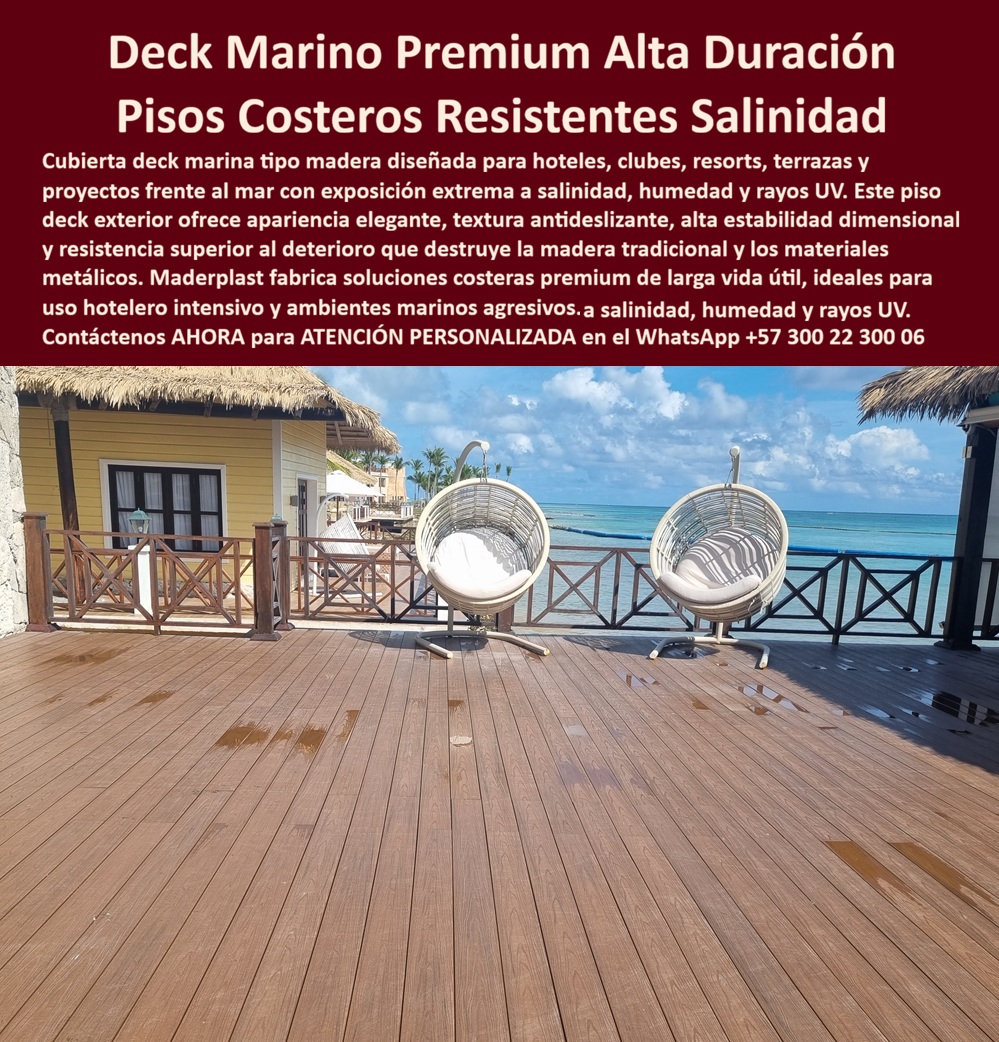 Cubierta Deck Marino Resistente Salinidad Y Humedad Piso Maderplast - Esta imagen presenta Deck Marino Costero Premium: Tarima Hotel Playa Resistente Salinidad En una exclusiva terraza hotelera frente al mar Caribe, el deck marino WPC Maderplast ofrece una superficie elegante de color madera marrón premium. Sus tablones rectos antideslizantes brillan incluso con agua salada sobre ellos, creando un espacio sofisticado con sillas colgantes y vista al océano. Este piso deck costero elegante de alta durabilidad resiste la agresiva salinidad marina, humedad constante, rayos UV y clima tropical sin deformarse, decolorarse ni corroerse. Los materiales tradicionales en terrazas hoteleras costeras fallan rápidamente. La salinidad provoca corrosión y pudrición, el sol degrada el color y la humedad genera deformaciones y astillas, obligando a mantenimientos frecuentes, reparaciones costosas y reemplazos prematuros que afectan la operación hotelera y la experiencia de los huéspedes. La solución definitiva es el deck costero premium resistente UV y salinidad de Maderplast. Fabricado con composite WPC de alta densidad, este entablado marino anticorrosivo ofrece impermeabilidad total, superficie antideslizante segura, estabilidad dimensional y cero mantenimiento. Su diseño elegante y resistencia extrema lo convierten en la opción ideal para terrazas de hoteles playa, resorts, clubes náuticos y proyectos costeros de uso hotelero exclusivo. El Ing. Carlos Mendoza, Gerente de Infraestructura del Resort Paraíso Caribe, lo confirma: “Instalamos deck marino WPC Maderplast en terrazas frente al mar. Tras 17 meses de exposición directa, las tarimas mantienen color, textura y antideslizante perfecto sin mantenimiento. Es la mejor solución para decks costeros premium.” Mientras otros materiales, incluso regalados, terminan siendo carísimos por reparaciones constantes y pérdida de imagen, el deck marino costero resistente salinidad, tarima hotel playa premium alta durabilidad, piso deck costero antideslizante WPC, tarima deck marino anticorrosivo salinidad y deck terraza costera hotel premium de Maderplast entregan durabilidad real, elegancia perdurable y la mejor relación calidad-economía. Maderplast es la mejor y más viable opción que cumple y supera sus requisitos para cubiertas marinas y pisos costeros en proyectos hoteleros. Ofrecemos diseño, fabricación a medida y respaldo técnico con pruebas de laboratorio extremas. Para asesoría especializada, cotización personalizada y muestras físicas, contáctenos ahora. WhatsApp: +57 300 22 300 06 Piso Deck Costero Elegante Alta Durabilidad, Deck Costero Premium Resistente UV Y Salinidad, Entablado Marino Anticorrosivo Uso Hotelero Exclusivo, Piso Deck Hotel Playa Cubierta Deck Marino Resistente Salinidad Y Humedad Piso Maderplast Piso Deck Costero Elegante Alta Durabilidad Deck Costero Premium Resistente UV Y Salinidad Entablado Marino Anticorrosivo Uso Hotelero Exclusivo Piso Deck Hotel Playa Esta imagen presenta Deck Marino Costero Premium: Tarima Hotel Playa Resistente Salinidad En una exclusiva terraza hotelera frente al mar Caribe, el deck marino WPC Maderplast ofrece una superficie elegante de color madera marrón premium. Sus tablones rectos antideslizantes brillan incluso con agua salada sobre ellos, creando un espacio sofisticado con sillas colgantes y vista al océano. Este piso deck costero elegante de alta durabilidad resiste la agresiva salinidad marina, humedad constante, rayos UV y clima tropical sin deformarse, decolorarse ni corroerse. Los materiales tradicionales en terrazas hoteleras costeras fallan rápidamente. La salinidad provoca corrosión y pudrición, el sol degrada el color y la humedad genera deformaciones y astillas, obligando a mantenimientos frecuentes, reparaciones costosas y reemplazos prematuros que afectan la operación hotelera y la experiencia de los huéspedes. La solución definitiva es el deck costero premium resistente UV y salinidad de Maderplast. Fabricado con composite WPC de alta densidad, este entablado marino anticorrosivo ofrece impermeabilidad total, superficie antideslizante segura, estabilidad dimensional y cero mantenimiento. Su diseño elegante y resistencia extrema lo convierten en la opción ideal para terrazas de hoteles playa, resorts, clubes náuticos y proyectos costeros de uso hotelero exclusivo. El Ing. Carlos Mendoza, Gerente de Infraestructura del Resort Paraíso Caribe, lo confirma: “Instalamos deck marino WPC Maderplast en terrazas frente al mar. Tras 17 meses de exposición directa, las tarimas mantienen color, textura y antideslizante perfecto sin mantenimiento. Es la mejor solución para decks costeros premium.” Mientras otros materiales, incluso regalados, terminan siendo carísimos por reparaciones constantes y pérdida de imagen, el deck marino costero resistente salinidad, tarima hotel playa premium alta durabilidad, piso deck costero antideslizante WPC, tarima deck marino anticorrosivo salinidad y deck terraza costera hotel premium de Maderplast entregan durabilidad real, elegancia perdurable y la mejor relación calidad-economía. Maderplast es la mejor y más viable opción que cumple y supera sus requisitos para cubiertas marinas y pisos costeros en proyectos hoteleros. Ofrecemos diseño, fabricación a medida y respaldo técnico con pruebas de laboratorio extremas. Para asesoría especializada, cotización personalizada y muestras físicas, contáctenos ahora. WhatsApp: +57 300 22 300 06