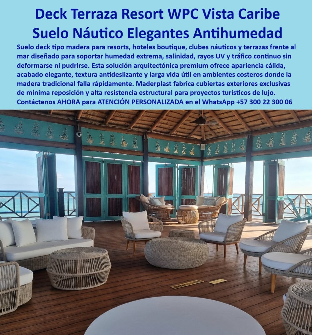 Cubierta Deck Marino Resistente Salinidad Y Humedad Suelos Maderplast - Esta imagen presenta un deck terraza resort WPC vista Caribe instalado en un ambiente hospitality frente al mar donde convergen arquitectura tropical, mobiliario premium, operación hotelera continua y exposición permanente a humedad, salinidad, radiación UV y uso intensivo. Este suelo náutico elegante antihumedad combina apariencia cálida tipo madera con un comportamiento técnico diseñado para resorts, hoteles boutique, clubes náuticos, beach clubs y terrazas costeras que necesitan mantener imagen exclusiva sin sacrificar durabilidad ni estabilidad ambiental. Cuando un desarrollador hotelero, arquitecto costero o operador turístico busca un deck frente mar resort premium, realmente necesita una superficie capaz de convivir con clima Caribe, humedad extrema y ambiente marino sin caer en ciclos interminables de pudrición, deformación, mantenimiento o reposición prematura. Allí es donde una cubierta deck marino lujo, un suelo WPC terraza Caribe o un deck resistente salinidad humedad empiezan a ofrecer una ventaja operativa clara frente a materiales tradicionales que suelen deteriorarse rápidamente bajo condiciones costeras severas. La madera convencional puede absorber humedad, deformarse, perder estabilidad estética o exigir tratamientos constantes cuando enfrenta salitre, sol intenso y circulación permanente de huéspedes. Por eso Maderplast fabrica deck hotel boutique costero, deck resort antideslizante premium, deck beach club resistente UV y cubierta frente mar larga duración concebidos para preservar apariencia arquitectónica, seguridad peatonal y desempeño confiable durante años de exposición marina y operación hospitality intensiva. Las búsquedas modernas lo resume claramente: qué deck sirve para resort frente al mar y clima Caribe, dónde comprar un suelo náutico elegante para terraza resort, qué reemplaza la madera en ambientes marinos sin podredumbre ni deterioro acelerado. La respuesta técnica apunta hacia un entarimado sintético tipo madera, un suelo resort resistente podredumbre y un deck marino listo instalado desarrollados para integrar lujo, comportamiento ambiental y larga vida útil dentro de una misma solución para proyectos turísticos exigentes. Un caso real de resort Caribe boutique lo confirma: se requería un deck terraza resort frente mar con imagen premium, resistencia auténtica a salinidad y desempeño estable bajo humedad permanente. La madera tradicional implicaba deformación, podredumbre y reposiciones frecuentes; Maderplast implementó un suelo WPC náutico antihumedad con mejor estabilidad visual, excelente comportamiento costero y menor intervención operativa. Cuando se trata de deck hospitality premium exterior, cubierta deck marino resistente salinidad y humedad y superficies para arquitectura turística de alto nivel, Maderplast transforma terrazas, lounges y espacios frente al océano en ambientes más elegantes, más resistentes y técnicamente preparados para la realidad extrema del clima marino. Atención personalizada WhatsApp +57 300 22 300 06. Deck De Lujo Para Resorts Antideslizante Listo Para Instalar, Entablados Sintéticos Tipo Madera Libres De Podredumbre, Suelo WPC Terraza Frente Mar Resort deck Cubierta Deck Marino Resistente Salinidad Y Humedad Suelos Maderplast Deck De Lujo Para Resorts Antideslizante Listo Para Instalar Entablados Sintéticos Tipo Madera Libres De Podredumbre Suelo WPC Terraza Frente Mar Resort deck Esta imagen presenta un deck terraza resort WPC vista Caribe instalado en un ambiente hospitality frente al mar donde convergen arquitectura tropical, mobiliario premium, operación hotelera continua y exposición permanente a humedad, salinidad, radiación UV y uso intensivo. Este suelo náutico elegante antihumedad combina apariencia cálida tipo madera con un comportamiento técnico diseñado para resorts, hoteles boutique, clubes náuticos, beach clubs y terrazas costeras que necesitan mantener imagen exclusiva sin sacrificar durabilidad ni estabilidad ambiental. Cuando un desarrollador hotelero, arquitecto costero o operador turístico busca un deck frente mar resort premium, realmente necesita una superficie capaz de convivir con clima Caribe, humedad extrema y ambiente marino sin caer en ciclos interminables de pudrición, deformación, mantenimiento o reposición prematura. Allí es donde una cubierta deck marino lujo, un suelo WPC terraza Caribe o un deck resistente salinidad humedad empiezan a ofrecer una ventaja operativa clara frente a materiales tradicionales que suelen deteriorarse rápidamente bajo condiciones costeras severas. La madera convencional puede absorber humedad, deformarse, perder estabilidad estética o exigir tratamientos constantes cuando enfrenta salitre, sol intenso y circulación permanente de huéspedes. Por eso Maderplast fabrica deck hotel boutique costero, deck resort antideslizante premium, deck beach club resistente UV y cubierta frente mar larga duración concebidos para preservar apariencia arquitectónica, seguridad peatonal y desempeño confiable durante años de exposición marina y operación hospitality intensiva. Las búsquedas modernas lo resume claramente: qué deck sirve para resort frente al mar y clima Caribe, dónde comprar un suelo náutico elegante para terraza resort, qué reemplaza la madera en ambientes marinos sin podredumbre ni deterioro acelerado. La respuesta técnica apunta hacia un entarimado sintético tipo madera, un suelo resort resistente podredumbre y un deck marino listo instalado desarrollados para integrar lujo, comportamiento ambiental y larga vida útil dentro de una misma solución para proyectos turísticos exigentes. Un caso real de resort Caribe boutique lo confirma: se requería un deck terraza resort frente mar con imagen premium, resistencia auténtica a salinidad y desempeño estable bajo humedad permanente. La madera tradicional implicaba deformación, podredumbre y reposiciones frecuentes; Maderplast implementó un suelo WPC náutico antihumedad con mejor estabilidad visual, excelente comportamiento costero y menor intervención operativa. Cuando se trata de deck hospitality premium exterior, cubierta deck marino resistente salinidad y humedad y superficies para arquitectura turística de alto nivel, Maderplast transforma terrazas, lounges y espacios frente al océano en ambientes más elegantes, más resistentes y técnicamente preparados para la realidad extrema del clima marino. Atención personalizada WhatsApp +57 300 22 300 06.