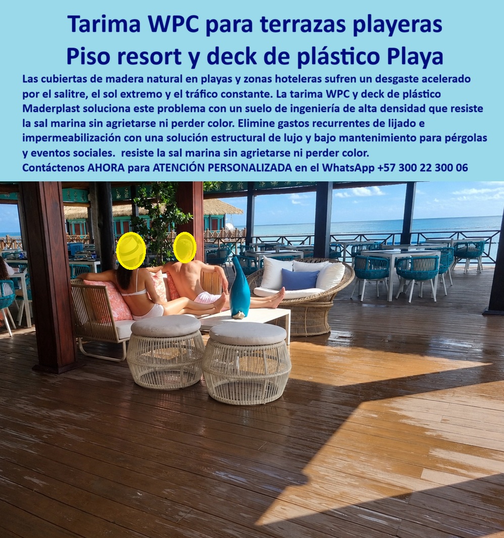 Cubierta Deck Marino Resistente Salinidad Y Humedad Suelos Maderplast - Esta imagen presenta Deck Terraza Resort Playa: Tarima Costera Antideslizante Premium Resistente Salinidad En una lujosa terraza frente al mar Caribe, el deck terraza resort playa WPC Maderplast brilla incluso mojado bajo el sol tropical. Sus tablones de color madera oscura ofrecen una superficie antideslizante premium, confortable y elegante, perfecta para lounges costeros, cabañas y salones marinos. Este piso WPC muelle costero resiste la agresiva salinidad marina, humedad constante, rayos UV y tráfico hotelero intenso sin deformarse, decolorar ni requerir mantenimiento. Los pisos de madera tradicionales en terrazas, playas y resorts costeros se deterioran rápidamente. La sal marina provoca corrosión y pudrición, el sol extremo decolora y agrieta, y la humedad constante genera deformaciones y superficies peligrosas, obligando a mantenimientos frecuentes, lijados y reemplazos que interrumpen operaciones y elevan drásticamente los costos. La solución definitiva es el deck de lujo para resorts antideslizante de Maderplast. Fabricado con composite WPC de alta densidad, este piso sintético beach club lounge costero es completamente impermeable, antideslizante incluso mojado, de instalación rápida y cero mantenimiento. Su estética premium y resistencia extrema lo convierten en la opción ideal para terrazas de hoteles playa, miradores costeros, muelles y salones marinos de alto tráfico. El Ing. Carlos Mendoza, Gerente de Infraestructura del Resort Paraíso Caribe, lo confirma: “Instalamos deck WPC Maderplast en terrazas y lounges frente al mar. Tras 16 meses de uso intensivo, las tarimas mantienen color, antideslizante perfecto incluso mojadas y cero mantenimiento. Es la mejor solución para decks costeros de lujo.” Mientras otros materiales terminan siendo carísimos por reparaciones constantes y pérdida de imagen, el deck terraza resort playa resistente salinidad, tarima deck costero antideslizante premium, piso WPC muelle hotel frente al mar, tarima terraza playera cero mantenimiento y deck lounge costero duradero de Maderplast entregan verdadera durabilidad, elegancia perdurable y la mejor relación calidad-economía. Maderplast es la mejor y más viable opción que cumple y supera sus requisitos para cubiertas marinas y terrazas costeras de lujo. Ofrecemos diseño, fabricación a medida y respaldo técnico con pruebas de laboratorio extremas. Para asesoría especializada, cotización personalizada y muestras físicas, contáctenos ahora. WhatsApp: +57 300 22 300 06 Deck Terraza Resort Playa Plástico Resistente Sal Marina, Piso WPC Muelle Costero Cabaña Frente Mar Antideslizante Mojado, Pisos Deck Para Salones Marinos Anti Cubierta Deck Marino Resistente Salinidad Y Humedad Suelos Maderplast Deck Terraza Resort Playa Plástico Resistente Sal Marina Piso WPC Muelle Costero Cabaña Frente Mar Antideslizante Mojado Pisos Deck Para Salones Marinos Anti Esta imagen presenta Deck Terraza Resort Playa: Tarima Costera Antideslizante Premium Resistente Salinidad En una lujosa terraza frente al mar Caribe, el deck terraza resort playa WPC Maderplast brilla incluso mojado bajo el sol tropical. Sus tablones de color madera oscura ofrecen una superficie antideslizante premium, confortable y elegante, perfecta para lounges costeros, cabañas y salones marinos. Este piso WPC muelle costero resiste la agresiva salinidad marina, humedad constante, rayos UV y tráfico hotelero intenso sin deformarse, decolorar ni requerir mantenimiento. Los pisos de madera tradicionales en terrazas, playas y resorts costeros se deterioran rápidamente. La sal marina provoca corrosión y pudrición, el sol extremo decolora y agrieta, y la humedad constante genera deformaciones y superficies peligrosas, obligando a mantenimientos frecuentes, lijados y reemplazos que interrumpen operaciones y elevan drásticamente los costos. La solución definitiva es el deck de lujo para resorts antideslizante de Maderplast. Fabricado con composite WPC de alta densidad, este piso sintético beach club lounge costero es completamente impermeable, antideslizante incluso mojado, de instalación rápida y cero mantenimiento. Su estética premium y resistencia extrema lo convierten en la opción ideal para terrazas de hoteles playa, miradores costeros, muelles y salones marinos de alto tráfico. El Ing. Carlos Mendoza, Gerente de Infraestructura del Resort Paraíso Caribe, lo confirma: “Instalamos deck WPC Maderplast en terrazas y lounges frente al mar. Tras 16 meses de uso intensivo, las tarimas mantienen color, antideslizante perfecto incluso mojadas y cero mantenimiento. Es la mejor solución para decks costeros de lujo.” Mientras otros materiales terminan siendo carísimos por reparaciones constantes y pérdida de imagen, el deck terraza resort playa resistente salinidad, tarima deck costero antideslizante premium, piso WPC muelle hotel frente al mar, tarima terraza playera cero mantenimiento y deck lounge costero duradero de Maderplast entregan verdadera durabilidad, elegancia perdurable y la mejor relación calidad-economía. Maderplast es la mejor y más viable opción que cumple y supera sus requisitos para cubiertas marinas y terrazas costeras de lujo. Ofrecemos diseño, fabricación a medida y respaldo técnico con pruebas de laboratorio extremas. Para asesoría especializada, cotización personalizada y muestras físicas, contáctenos ahora. WhatsApp: +57 300 22 300 06