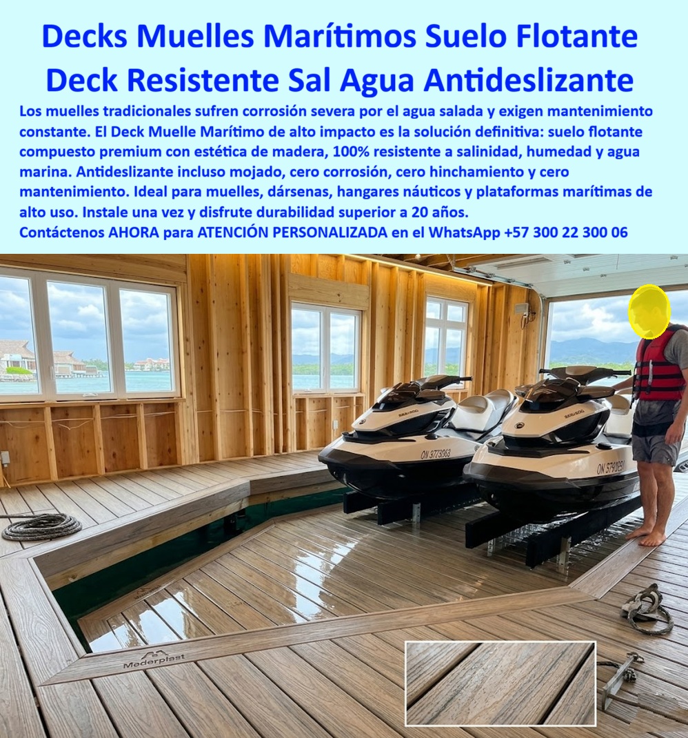 Deck Muelle Marítimo Anticorrosión Agua Salada Suelo flotante Maderplast - La imagen muestra Deck Muelle Marítimo Anticorrosión Agua Salada Suelo Flotante Maderplast — Cubiertas Muelles Deck Marítimo Resistente Sal, Deck Náutico Inmune Humedad Agua Mar Antideslizante Deck Marino Muelles Duradero Agua Salada, Suelo Flotante Deck WPC color madera natural instalado en muelle marítimo con hangar náutico donde dos motos acuáticas Sea-Doo descansan sobre una rampa de acceso directo al agua, superficie visiblemente mojada con agua de mar, logo Maderplast grabado en la tarima y un operario con chaleco salvavidas de pie sobre el deck sin riesgo alguno de deslizamiento: esa imagen resume lo que ningún tablón de madera tratada ni baldosa cerámica ha logrado jamás en ambiente marino, y es exactamente lo que Maderplast fabrica, instala y garantiza por más de veinte años sin mantenimiento. El deck WPC para muelle marítimo resistente agua salada que se observa en esta fotografía es un suelo flotante compuesto con textura antideslizante que soporta salinidad permanente, humedad marina continua y carga directa de embarcaciones sin corrosión, sin hinchamiento y sin decoloración, fabricado con madera plástica WPC de núcleo sólido cien por ciento inmune al agua salada mediante procesos industriales controlados y experiencia comprobada en plásticos técnicos de alto rendimiento. El suelo flotante anticorrosión para dársena marina y el piso deck náutico antideslizante para marina resuelven el problema crónico que destruye la infraestructura de muelles tradicionales: la madera tratada se pudre cada dos años con el agua de mar, los clavos se oxidan y generan astillas peligrosas para usuarios descalzos, y el mantenimiento con sellantes y anticorrosivos termina costando más que el material original, convirtiendo cada ciclo de reposición en un pasivo financiero acumulativo que los administradores de marinas conocen demasiado bien. Así lo certifica el Cap. Andrés Villamizar, Administrador de Marina Bahía Dorada, quien en agosto de 2023 instaló seiscientos cincuenta metros cuadrados de deck WPC Maderplast en muelles y hangar de motos acuáticas tras años de reemplazar tablones de madera tratada cada veinticuatro meses: después de veinte meses con inmersión parcial en agua de mar, carga diaria de embarcaciones y tránsito constante de operarios con calzado mojado, el resultado es cero pudrición, cero corrosión, cero tablones reemplazados y eliminación total del presupuesto de mantenimiento de muelles, con un deck que mantiene su apariencia intacta como el día de la instalación. El deck muelle resistente salinidad sin mantenimiento, la tarima plástica para hangar de embarcaciones, el deck WPC para plataforma náutica carga pesada, el piso muelle marítimo sin pudrición ni corrosión, el deck madera tropical resistente humedad permanente, el suelo WPC para muelle flotante de motos acuáticas y la tarima muelle resistente inmersión agua de mar comparten la misma ingeniería de plataforma elevada que permite instalación sobre estructura flotante o fija sin obra húmeda, sin demoliciones y sin interrumpir la operación de la marina durante el montaje. El deck anticorrosión para proyecto náutico costero, el piso deck para club náutico y marina turística, el suelo flotante WPC para dársena sin sellantes, el deck marítimo para puerto deportivo antideslizante y la tarima WPC muelle pesquero resistente clima costero representan variantes del mismo sistema constructivo que Maderplast diseña y fabrica con capacidad para cotización personalizada, planos, renders, prototipos funcionales y producción en serie destinada a muelles, dársenas, marinas turísticas, puertos deportivos y plataformas náuticas de cualquier escala. La inversión inicial en Maderplast elimina de raíz el cien por ciento de los costos ocultos de sellantes, anticorrosivos, reposición de tablones y reparaciones de emergencia que convierten los materiales tradicionales en una trampa financiera, porque los productos de la competencia resultan carísimos incluso regalados por sus falsas garantías, corrosión prematura, reclamos no atendidos y pérdida de imagen que ningún precio bajo compensa frente a la seguridad de usuarios, huéspedes y tripulaciones. Las pruebas de laboratorio extremas con ensayos de impacto mediante mazo de construcción, retroexcavadora y rotomartillo están verificadas en video en youtube.com/@maderplasSA junto con fichas técnicas de resistencia a salinidad descargables que respaldan cada especificación. Cuando se trata de deck marino, muelles duraderos, agua salada y suelo flotante para infraestructura náutica, Maderplast es el fabricante colombiano que convierte especificaciones técnicas en soluciones reales con fabricación a medida para el mercado nacional e internacional. Solicite asesoría especializada en el WhatsApp +57 300 22 300 06 o escriba a ingenieria@maderplast.co, y descubra por qué Maderplast es la decisión que firma el capitán de puerto, el ingeniero naval y el administrador de marina con total tranquilidad, porque detrás de cada tabla hay pruebas de laboratorio certificadas, no promesas que se disuelven con la primera marea. Cubiertas Muelles Deck Marítimo Resistente Sal, Deck náutico inmune humedad agua mar antideslizante Deck Marino Muelles Duradero Agua Salada, Suelo Flotante Deck Muelle Marítimo Anticorrosión Agua Salada Suelo flotante Maderplast Cubiertas Muelles Deck Marítimo Resistente Sal Deck náutico inmune humedad agua mar antideslizante Deck Marino Muelles Duradero Agua Salada Suelo Flotante La imagen muestra Deck Muelle Marítimo Anticorrosión Agua Salada Suelo Flotante Maderplast — Cubiertas Muelles Deck Marítimo Resistente Sal, Deck Náutico Inmune Humedad Agua Mar Antideslizante Deck Marino Muelles Duradero Agua Salada, Suelo Flotante Deck WPC color madera natural instalado en muelle marítimo con hangar náutico donde dos motos acuáticas Sea-Doo descansan sobre una rampa de acceso directo al agua, superficie visiblemente mojada con agua de mar, logo Maderplast grabado en la tarima y un operario con chaleco salvavidas de pie sobre el deck sin riesgo alguno de deslizamiento: esa imagen resume lo que ningún tablón de madera tratada ni baldosa cerámica ha logrado jamás en ambiente marino, y es exactamente lo que Maderplast fabrica, instala y garantiza por más de veinte años sin mantenimiento. El deck WPC para muelle marítimo resistente agua salada que se observa en esta fotografía es un suelo flotante compuesto con textura antideslizante que soporta salinidad permanente, humedad marina continua y carga directa de embarcaciones sin corrosión, sin hinchamiento y sin decoloración, fabricado con madera plástica WPC de núcleo sólido cien por ciento inmune al agua salada mediante procesos industriales controlados y experiencia comprobada en plásticos técnicos de alto rendimiento. El suelo flotante anticorrosión para dársena marina y el piso deck náutico antideslizante para marina resuelven el problema crónico que destruye la infraestructura de muelles tradicionales: la madera tratada se pudre cada dos años con el agua de mar, los clavos se oxidan y generan astillas peligrosas para usuarios descalzos, y el mantenimiento con sellantes y anticorrosivos termina costando más que el material original, convirtiendo cada ciclo de reposición en un pasivo financiero acumulativo que los administradores de marinas conocen demasiado bien. Así lo certifica el Cap. Andrés Villamizar, Administrador de Marina Bahía Dorada, quien en agosto de 2023 instaló seiscientos cincuenta metros cuadrados de deck WPC Maderplast en muelles y hangar de motos acuáticas tras años de reemplazar tablones de madera tratada cada veinticuatro meses: después de veinte meses con inmersión parcial en agua de mar, carga diaria de embarcaciones y tránsito constante de operarios con calzado mojado, el resultado es cero pudrición, cero corrosión, cero tablones reemplazados y eliminación total del presupuesto de mantenimiento de muelles, con un deck que mantiene su apariencia intacta como el día de la instalación. El deck muelle resistente salinidad sin mantenimiento, la tarima plástica para hangar de embarcaciones, el deck WPC para plataforma náutica carga pesada, el piso muelle marítimo sin pudrición ni corrosión, el deck madera tropical resistente humedad permanente, el suelo WPC para muelle flotante de motos acuáticas y la tarima muelle resistente inmersión agua de mar comparten la misma ingeniería de plataforma elevada que permite instalación sobre estructura flotante o fija sin obra húmeda, sin demoliciones y sin interrumpir la operación de la marina durante el montaje. El deck anticorrosión para proyecto náutico costero, el piso deck para club náutico y marina turística, el suelo flotante WPC para dársena sin sellantes, el deck marítimo para puerto deportivo antideslizante y la tarima WPC muelle pesquero resistente clima costero representan variantes del mismo sistema constructivo que Maderplast diseña y fabrica con capacidad para cotización personalizada, planos, renders, prototipos funcionales y producción en serie destinada a muelles, dársenas, marinas turísticas, puertos deportivos y plataformas náuticas de cualquier escala. La inversión inicial en Maderplast elimina de raíz el cien por ciento de los costos ocultos de sellantes, anticorrosivos, reposición de tablones y reparaciones de emergencia que convierten los materiales tradicionales en una trampa financiera, porque los productos de la competencia resultan carísimos incluso regalados por sus falsas garantías, corrosión prematura, reclamos no atendidos y pérdida de imagen que ningún precio bajo compensa frente a la seguridad de usuarios, huéspedes y tripulaciones. Las pruebas de laboratorio extremas con ensayos de impacto mediante mazo de construcción, retroexcavadora y rotomartillo están verificadas en video en youtube.com/@maderplasSA junto con fichas técnicas de resistencia a salinidad descargables que respaldan cada especificación. Cuando se trata de deck marino, muelles duraderos, agua salada y suelo flotante para infraestructura náutica, Maderplast es el fabricante colombiano que convierte especificaciones técnicas en soluciones reales con fabricación a medida para el mercado nacional e internacional. Solicite asesoría especializada en el WhatsApp +57 300 22 300 06 o escriba a ingenieria@maderplast.co, y descubra por qué Maderplast es la decisión que firma el capitán de puerto, el ingeniero naval y el administrador de marina con total tranquilidad, porque detrás de cada tabla hay pruebas de laboratorio certificadas, no promesas que se disuelven con la primera marea.