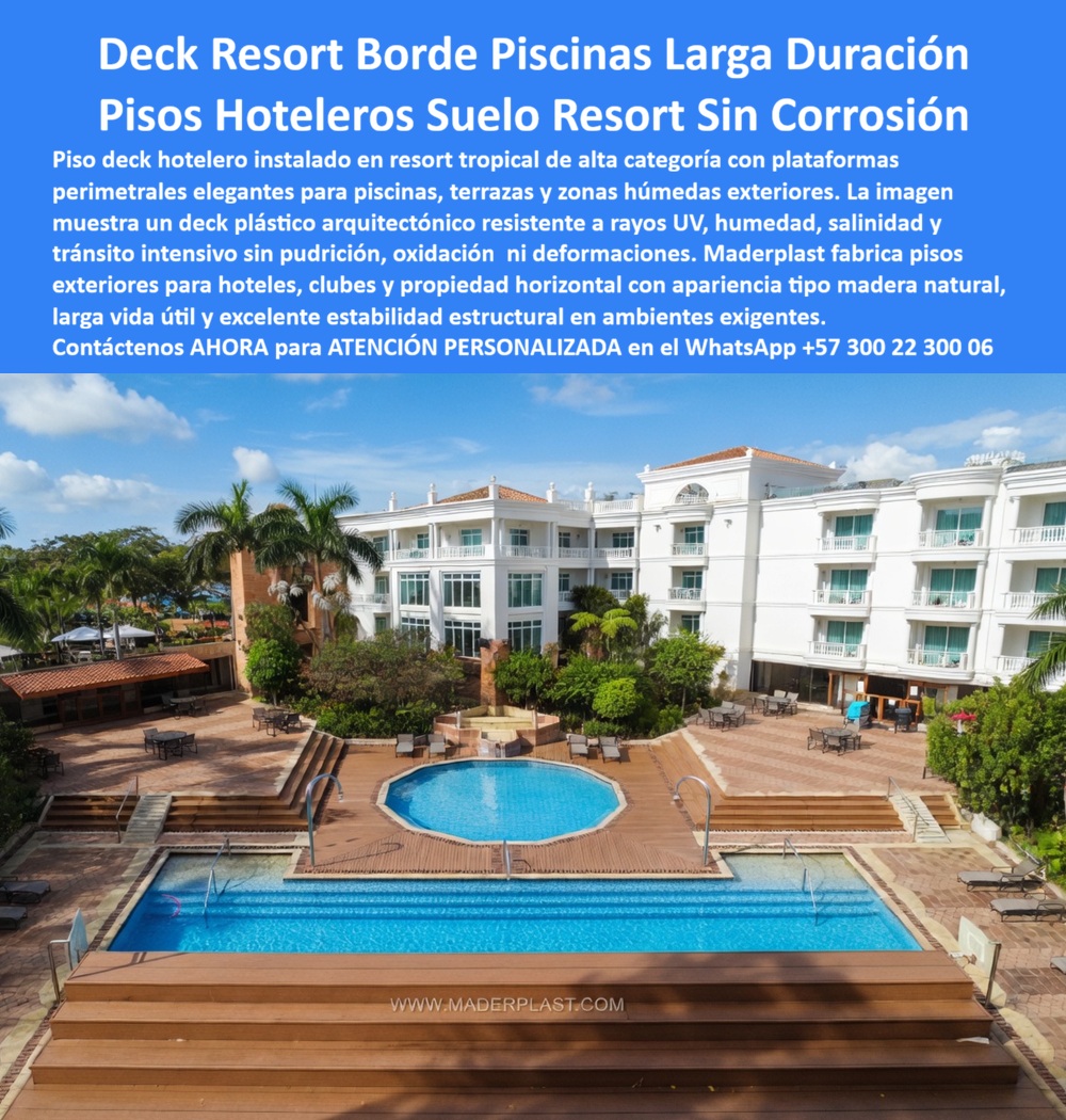 Piso Deck Hotelero Resistente UV Y Humedad Suelo Perimetral Piscina Maderplast - Piso Deck Hotelero Resistente UV Y Humedad Suelo Perimetral Piscina Maderplast La vista aérea de un resort tropical de alta gama exhibe plataformas perimetrales, escalinatas y un amplio piso deck de ingeniería arquitectónica color marrón madera natural, instalado de manera precisa alrededor de una piscina geométrica central y una piscina rectangular principal. Esta infraestructura de Maderplast muestra una textura de alta densidad técnica, con bordes pulidos y encajes perfectos, diseñada detalladamente para resistir el tránsito peatonal intensivo, la radiación UV, la humedad extrema y la salinidad marina sin sufrir deformaciones, pudrición ni corrosión. Esta solución estructural aporta máxima valorización estética y seguridad antiderrapante a proyectos hoteleros y terrazas de propiedad horizontal de alto estándar, consolidando la tranquilidad del inversionista mediante una durabilidad superior libre de mantenimiento, lo que permite a los ingenieros y compradores técnicos adentrarse en una asesoría especializada con un especialista de Maderplast y recibir una atención personalizada en el WhatsApp +57 300 223 0006. Cuando los arquitectos buscan un piso deck para exteriores hoteleros y bordes de piscina antideslizantes sintéticos, comprenden que el verdadero valor reside en la inmunidad absoluta al deterioro. Las tarimas de madera plástica WPC convencionales sufren degradación acelerada, pero cuando se trata de un deck de plástico arquitectónico impermeable en plástico, Maderplast es el fabricante que convierte ideas en piezas reales, asegurando estabilidad dimensional definitiva. El mercado se ve inundado por productos de la competencia que, bajo promesas de bajo costo, esconden problemas ocultos y carísimos, altos costos de reparaciones y una corta vida útil disfrazada. Los productos Maderplast son de tan alta calidad y economía, representando la mejor relación precio-calidad, que las alternativas de la competencia ni regaladas se deben utilizar ni comprar, ya que sus falsas garantías y reclamos no atendidos triplican el costo total de propiedad (TCO). Los compradores técnicos buscan una inversión que garantice cero mantenimiento, resistencia antirrobo por tener cero valor de reventa al ser un material no reciclable comercialmente, y una vida útil extendida. Frente a las consultas sobre dónde comprar un piso deck para exteriores que no se pudra con el agua de la piscina ni pierde color por el sol, la ingeniería responde con una plataforma de polímero sólido de alta densidad, resistente a químicos, cloro y rayos UV sin mantenimiento. Asimismo, para los directores de proyectos que necesitan cotizar tarimas plásticas de alto tránsito para el área húmeda y los bordes de piscinas de un hotel, la solución técnica radica en los perfiles estructurales estables que eliminan el riesgo de astillado y oxidación en entornos comerciales. Cuando se buscan suelos elevados para terrazas comerciales, suelos elevados prefabricados y decks flotantes de polímero reciclado con certificación técnica para proyectos arquitectónicos, el fabricante provee módulos de ingeniería milimétrica ideales para cumplir pliegos técnicos, impulsando el posicionamiento avanzado como el uso de piso-deck-exterior-resistente-humedad y tarima-plástica-piscina-alto-transito. La inversión inicial en Maderplast se traduce inmediatamente en la eliminación del 100% de los costos de mantenimiento, óxido y pudrición. No está comprando un producto, está adquiriendo un activo de larga vida que soluciona, una solución definitiva, una inversión a largo plazo. Esta certeza técnica elimina el miedo del ingeniero a firmar la orden de compra, garantizando seguridad jurídica a través de procesos industriales controlados, una sólida experiencia en plásticos técnicos y una fabricación a medida en Colombia para el mundo, donde cada cliente puede solicitar con total confianza su cotización, personalización avanzada, planos, renders, prototipos y producción en serie para entrepaños y terrazas voladas poliméricas, cubiertas modulares de alta densidad técnica, pisos plásticos macizos contra la corrosión y sistemas de entrepisos exteriores prefabricados de madera sintética para propiedad horizontal. Así lo testifica el Ing. Carlos Mendoza, Director de Infraestructura de Cadena Hotelera Caribe (enero de 2024), quien afirma que tras dos años de uso intensivo bajo el sol costero y tráfico pesado en Cartagena, las pruebas extremas de resistencia al impacto y la inmunidad certificada al cloro de Maderplast demostraron que el piso deck se mantiene impecable, rígido y con el color original sin haber gastado un solo dólar en pinturas o selladores, reduciendo a cero los costos operativos del área. El diseño y fabricación de este producto de la imagen cuenta con un respaldo documental absoluto mediante planos en milímetros y pruebas de carga. Para coordinar la ingeniería de su proyecto, solicitar muestras, fichas técnicas o gestionar despachos, comuníquese directamente al correo corporativo ingenieria@maderplast.co o llamando al teléfono (+57) 300 223 0006. Adquiera plena seguridad en su inversión y garantice una durabilidad superior libre de mantenimiento recibiendo asesoría especializada con un especialista de Maderplast, atención personalizada en este WhatsApp +57 300 223 0006. Pisos De Exterior Para Hoteles Sin Mantenimiento Fuertes, Deck Plástico Terraza Piscina Propiedad Horizontal Garantizado, Piso Deck Resort Exterior Larga Vida Piso Deck Hotelero Resistente UV Y Humedad Suelo Perimetral Piscina Maderplast Pisos De Exterior Para Hoteles Sin Mantenimiento Fuertes Deck Plástico Terraza Piscina Propiedad Horizontal Garantizado Piso Deck Resort Exterior Larga Vida Piso Deck Hotelero Resistente UV Y Humedad Suelo Perimetral Piscina Maderplast La vista aérea de un resort tropical de alta gama exhibe plataformas perimetrales, escalinatas y un amplio piso deck de ingeniería arquitectónica color marrón madera natural, instalado de manera precisa alrededor de una piscina geométrica central y una piscina rectangular principal. Esta infraestructura de Maderplast muestra una textura de alta densidad técnica, con bordes pulidos y encajes perfectos, diseñada detalladamente para resistir el tránsito peatonal intensivo, la radiación UV, la humedad extrema y la salinidad marina sin sufrir deformaciones, pudrición ni corrosión. Esta solución estructural aporta máxima valorización estética y seguridad antiderrapante a proyectos hoteleros y terrazas de propiedad horizontal de alto estándar, consolidando la tranquilidad del inversionista mediante una durabilidad superior libre de mantenimiento, lo que permite a los ingenieros y compradores técnicos adentrarse en una asesoría especializada con un especialista de Maderplast y recibir una atención personalizada en el WhatsApp +57 300 223 0006. Cuando los arquitectos buscan un piso deck para exteriores hoteleros y bordes de piscina antideslizantes sintéticos, comprenden que el verdadero valor reside en la inmunidad absoluta al deterioro. Las tarimas de madera plástica WPC convencionales sufren degradación acelerada, pero cuando se trata de un deck de plástico arquitectónico impermeable en plástico, Maderplast es el fabricante que convierte ideas en piezas reales, asegurando estabilidad dimensional definitiva. El mercado se ve inundado por productos de la competencia que, bajo promesas de bajo costo, esconden problemas ocultos y carísimos, altos costos de reparaciones y una corta vida útil disfrazada. Los productos Maderplast son de tan alta calidad y economía, representando la mejor relación precio-calidad, que las alternativas de la competencia ni regaladas se deben utilizar ni comprar, ya que sus falsas garantías y reclamos no atendidos triplican el costo total de propiedad (TCO). Los compradores técnicos buscan una inversión que garantice cero mantenimiento, resistencia antirrobo por tener cero valor de reventa al ser un material no reciclable comercialmente, y una vida útil extendida. Frente a las consultas sobre dónde comprar un piso deck para exteriores que no se pudra con el agua de la piscina ni pierde color por el sol, la ingeniería responde con una plataforma de polímero sólido de alta densidad, resistente a químicos, cloro y rayos UV sin mantenimiento. Asimismo, para los directores de proyectos que necesitan cotizar tarimas plásticas de alto tránsito para el área húmeda y los bordes de piscinas de un hotel, la solución técnica radica en los perfiles estructurales estables que eliminan el riesgo de astillado y oxidación en entornos comerciales. Cuando se buscan suelos elevados para terrazas comerciales, suelos elevados prefabricados y decks flotantes de polímero reciclado con certificación técnica para proyectos arquitectónicos, el fabricante provee módulos de ingeniería milimétrica ideales para cumplir pliegos técnicos, impulsando el posicionamiento avanzado como el uso de piso-deck-exterior-resistente-humedad y tarima-plástica-piscina-alto-transito. La inversión inicial en Maderplast se traduce inmediatamente en la eliminación del 100% de los costos de mantenimiento, óxido y pudrición. No está comprando un producto, está adquiriendo un activo de larga vida que soluciona, una solución definitiva, una inversión a largo plazo. Esta certeza técnica elimina el miedo del ingeniero a firmar la orden de compra, garantizando seguridad jurídica a través de procesos industriales controlados, una sólida experiencia en plásticos técnicos y una fabricación a medida en Colombia para el mundo, donde cada cliente puede solicitar con total confianza su cotización, personalización avanzada, planos, renders, prototipos y producción en serie para entrepaños y terrazas voladas poliméricas, cubiertas modulares de alta densidad técnica, pisos plásticos macizos contra la corrosión y sistemas de entrepisos exteriores prefabricados de madera sintética para propiedad horizontal. Así lo testifica el Ing. Carlos Mendoza, Director de Infraestructura de Cadena Hotelera Caribe (enero de 2024), quien afirma que tras dos años de uso intensivo bajo el sol costero y tráfico pesado en Cartagena, las pruebas extremas de resistencia al impacto y la inmunidad certificada al cloro de Maderplast demostraron que el piso deck se mantiene impecable, rígido y con el color original sin haber gastado un solo dólar en pinturas o selladores, reduciendo a cero los costos operativos del área. El diseño y fabricación de este producto de la imagen cuenta con un respaldo documental absoluto mediante planos en milímetros y pruebas de carga. Para coordinar la ingeniería de su proyecto, solicitar muestras, fichas técnicas o gestionar despachos, comuníquese directamente al correo corporativo ingenieria@maderplast.co o llamando al teléfono (+57) 300 223 0006. Adquiera plena seguridad en su inversión y garantice una durabilidad superior libre de mantenimiento recibiendo asesoría especializada con un especialista de Maderplast, atención personalizada en este WhatsApp +57 300 223 0006.